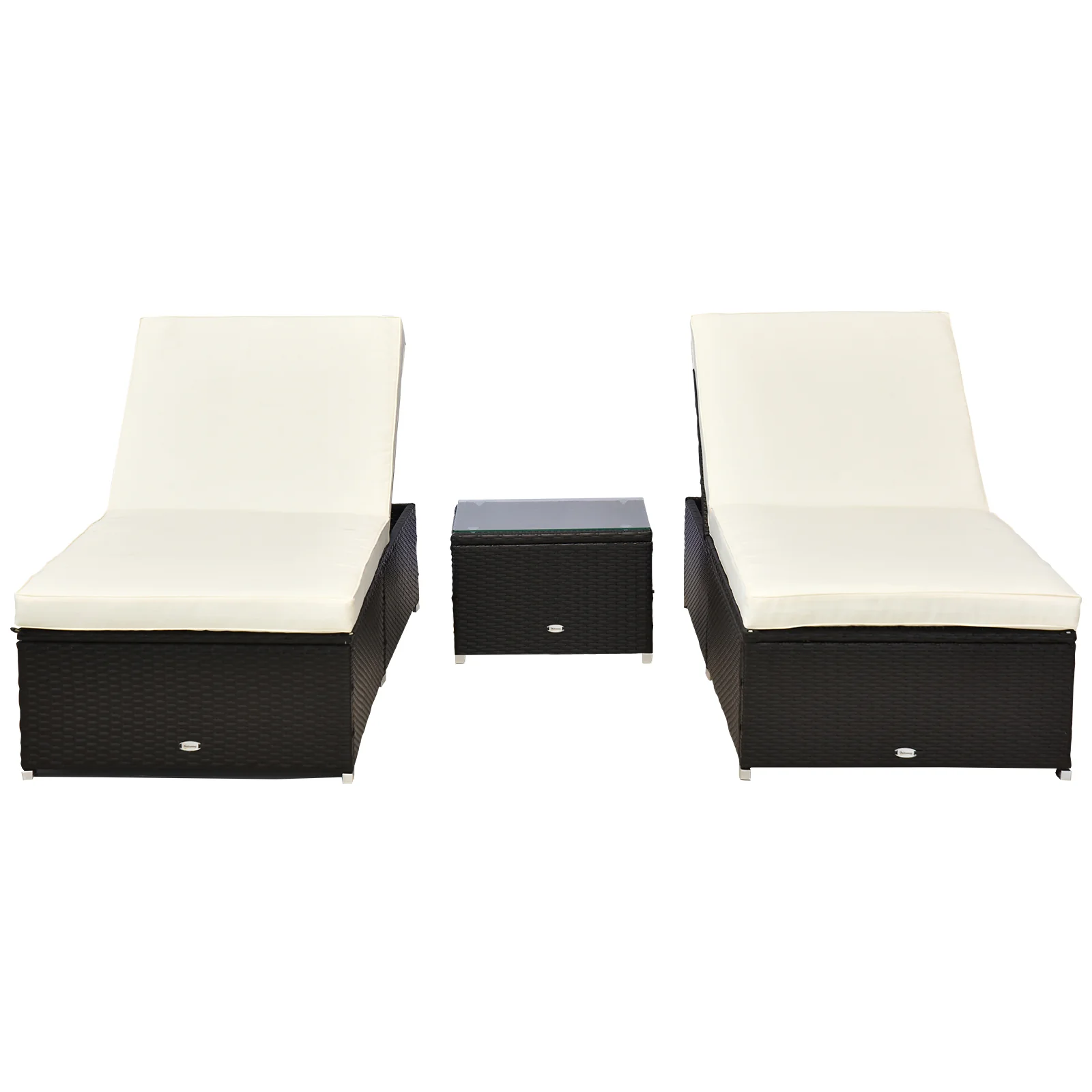 Pool Lounge Chairs Set of 2, w/5 Angle Backrest, Table, Water Repellent Cushions, Cream White - Image 2