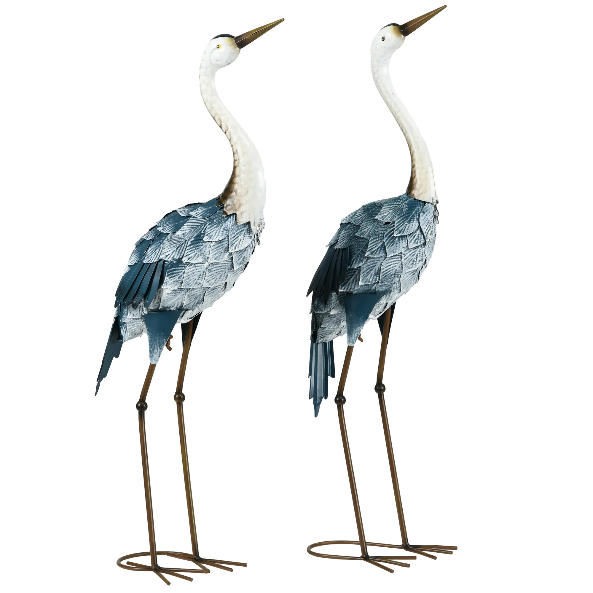 28.5" & 29" Set of 2 Metal Crane Garden Sculptures, Blue Yard Art - Image 2