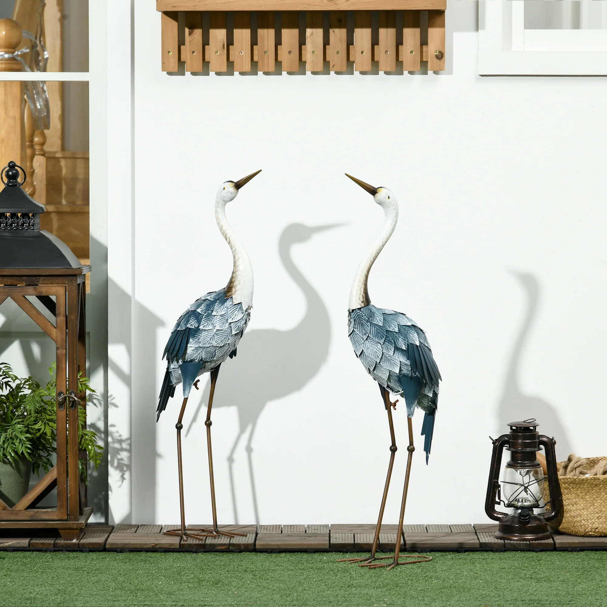 28.5" & 29" Set of 2 Metal Crane Garden Sculptures, Blue Yard Art - Image 3