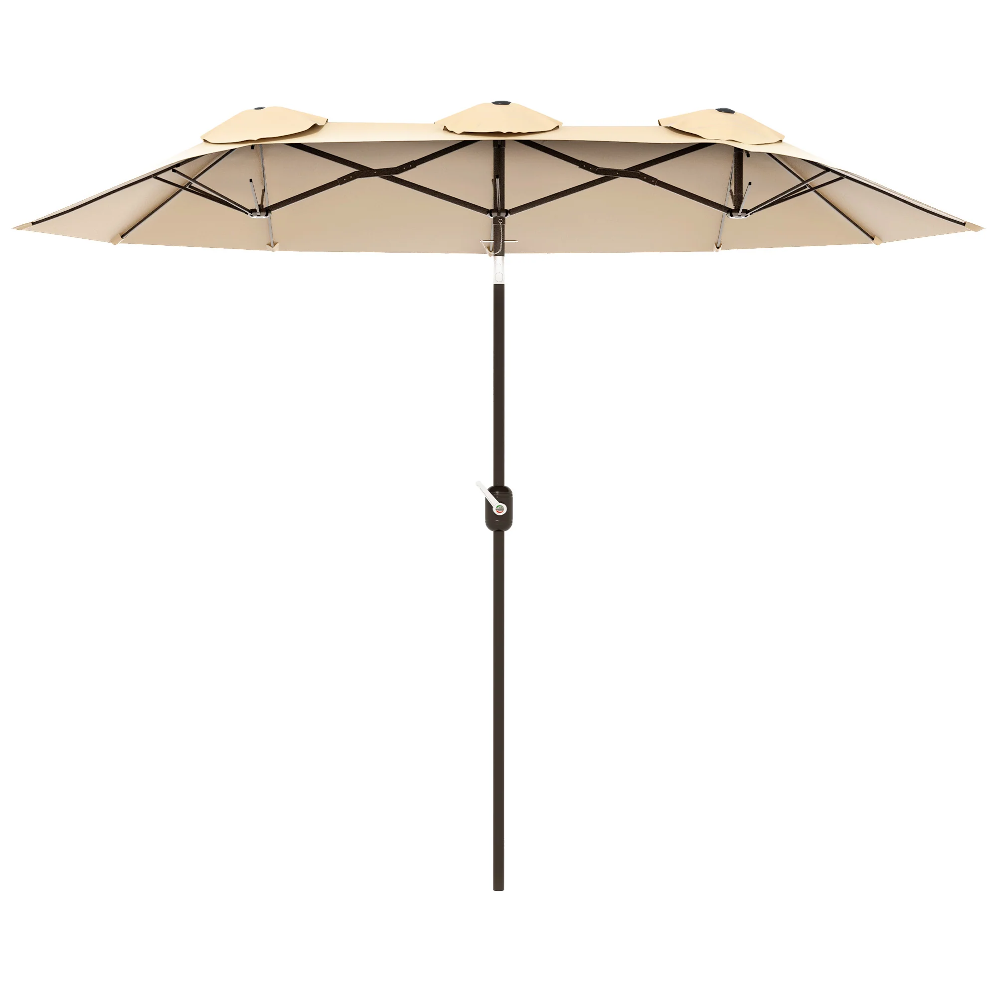 9.5' Double Sided Outdoor Market Umbrella with Push Button Tilt & Crank, 3 Air Vents, Brown - Image 12