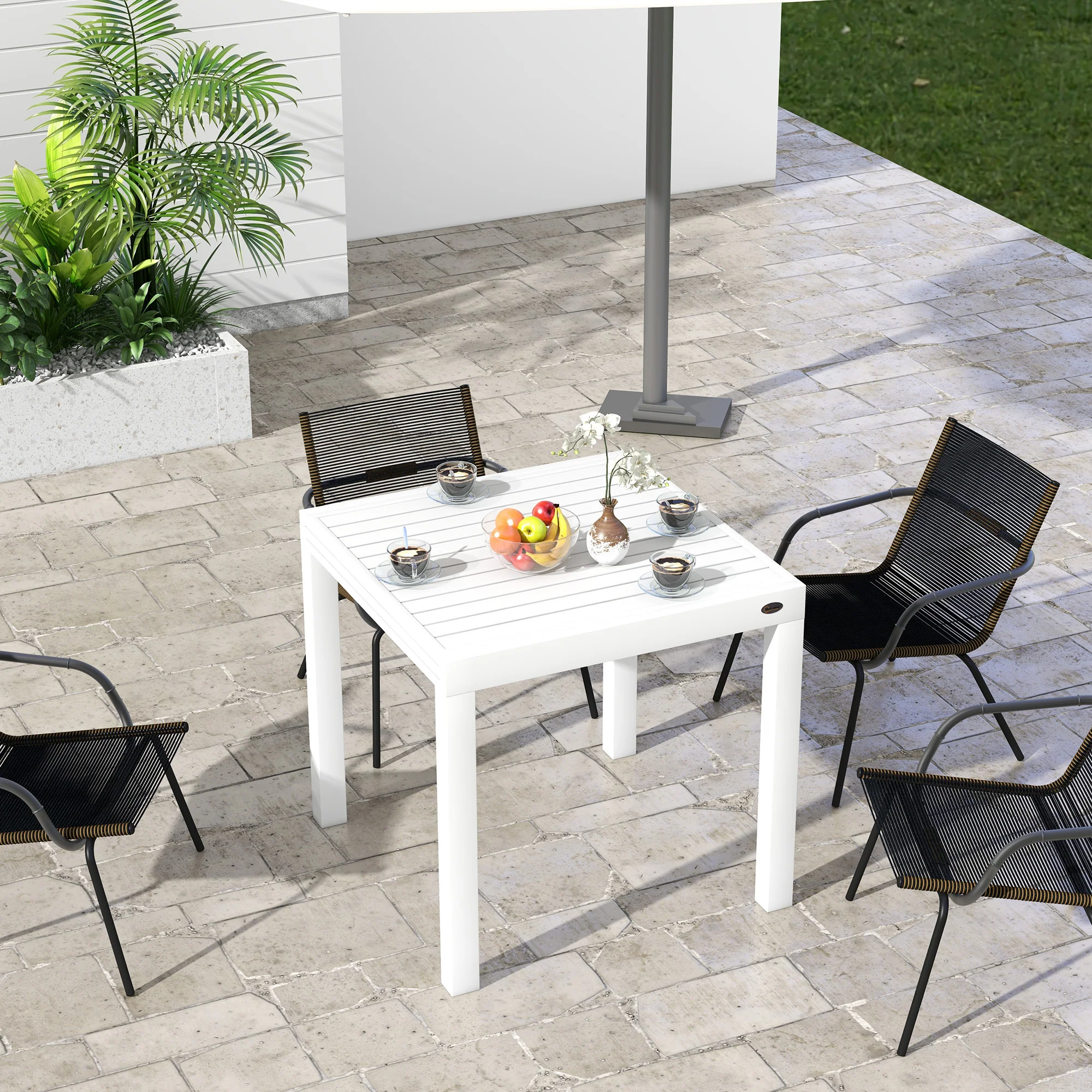 Expandable Outdoor Dining Table for 4-6 with Aluminum Frame, White - Image 4