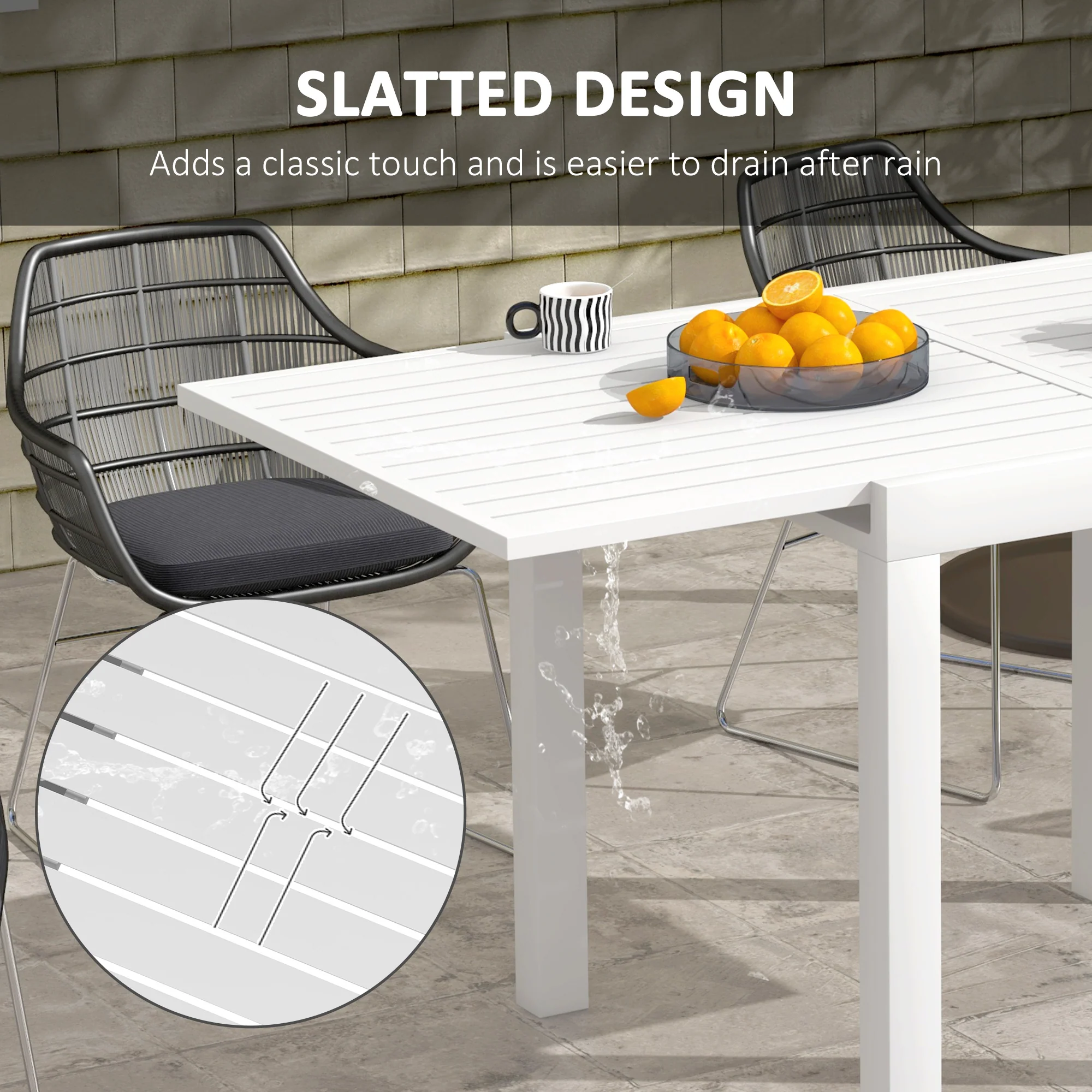 Expandable Outdoor Dining Table for 4-6 with Aluminum Frame, White - Image 8