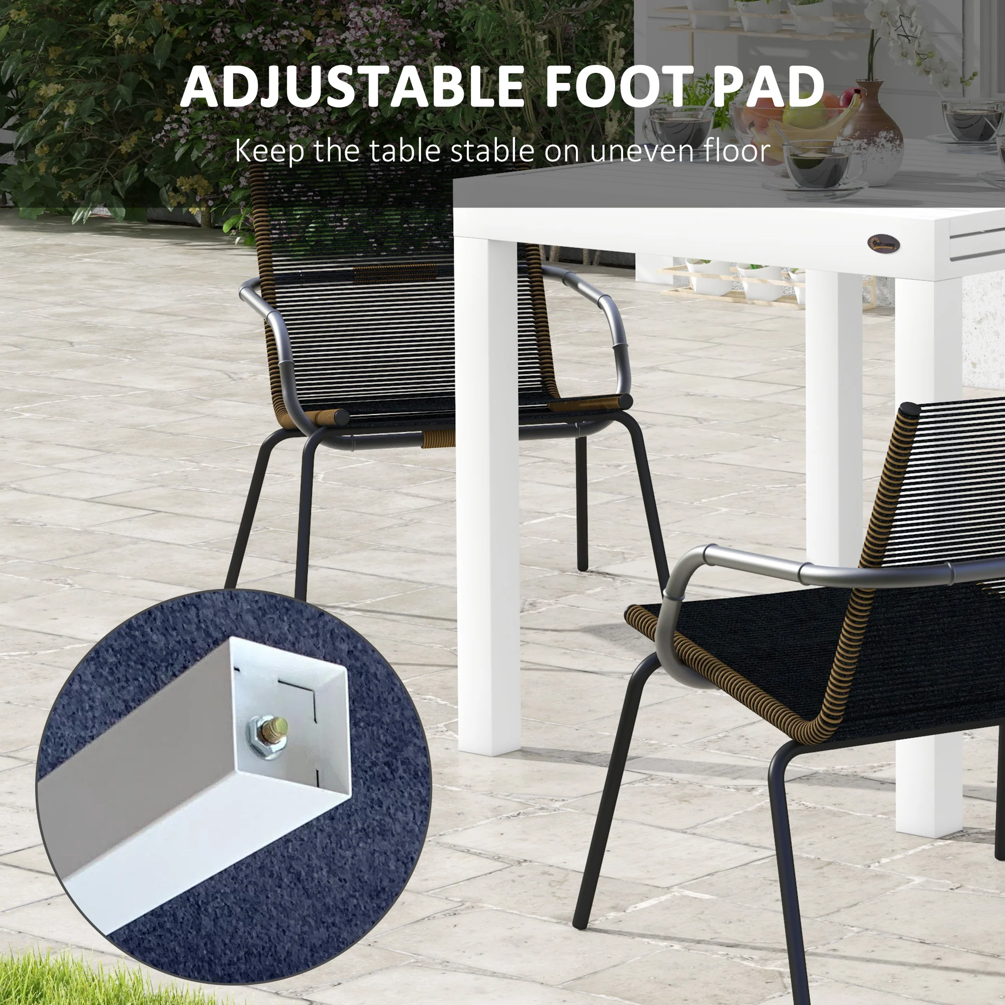 Expandable Outdoor Dining Table for 4-6 with Aluminum Frame, White - Image 9