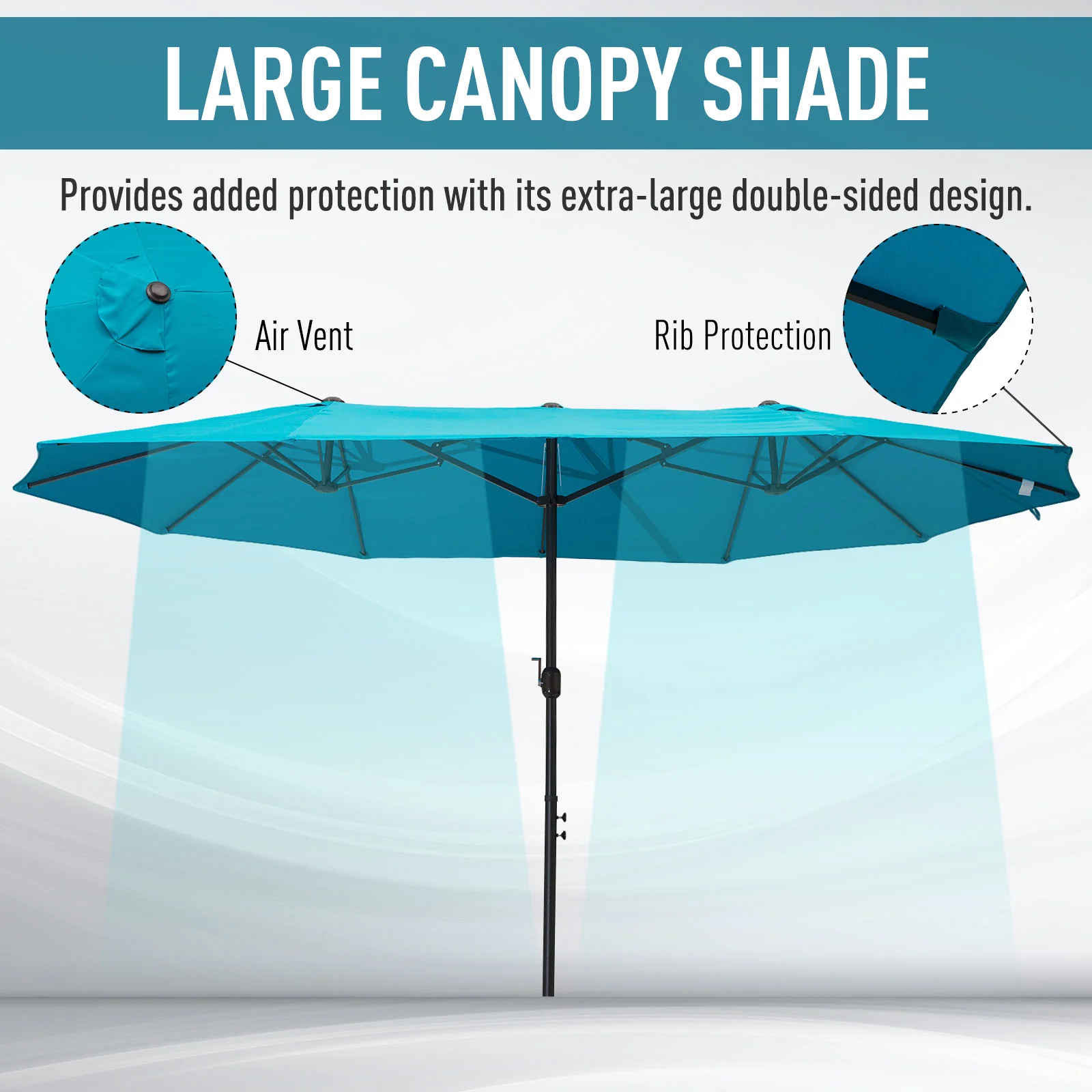 15' Double-Sided Patio Umbrella with Crank Handle, Air Vents, Blue - Image 6