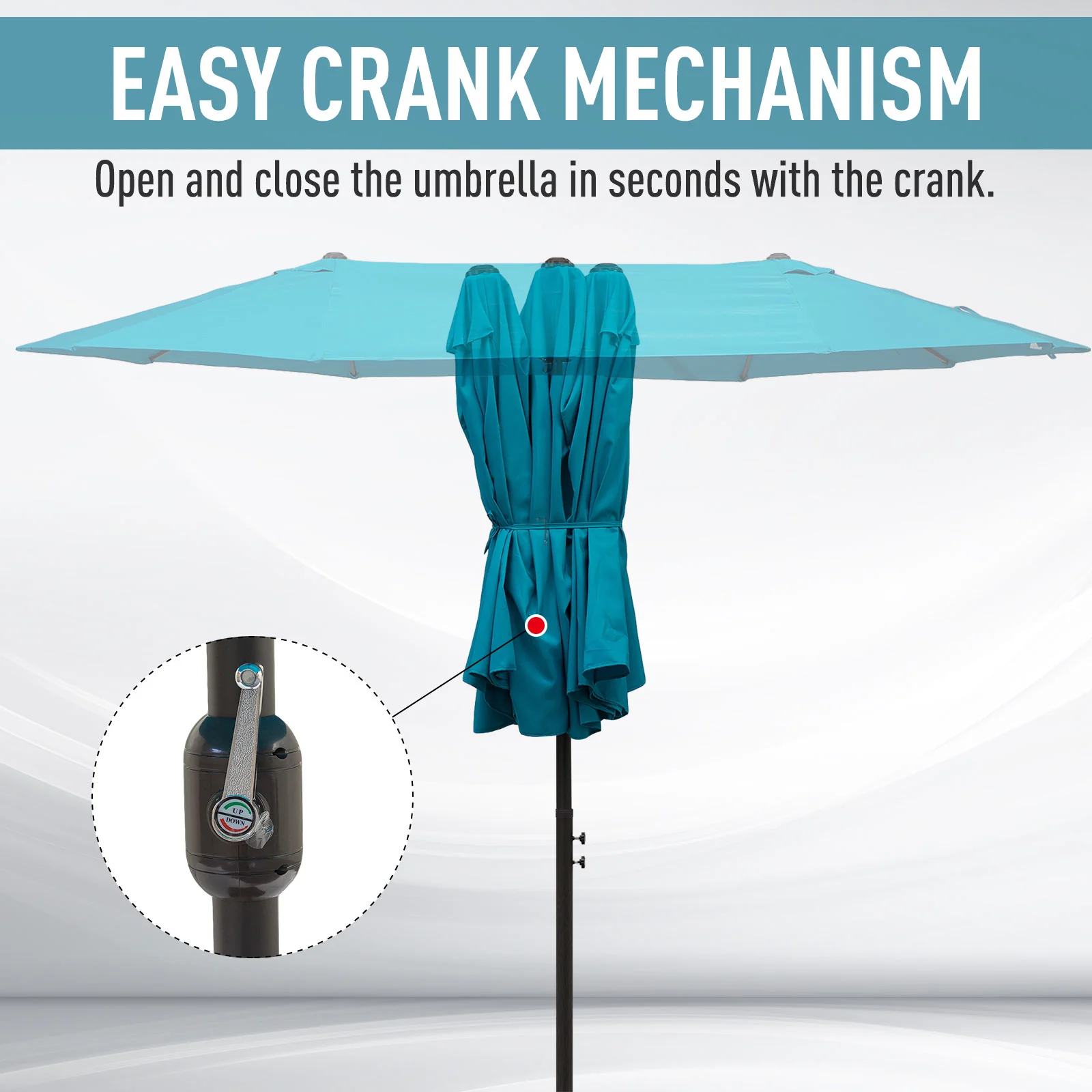 15' Double-Sided Patio Umbrella with Crank Handle, Air Vents, Blue - Image 7
