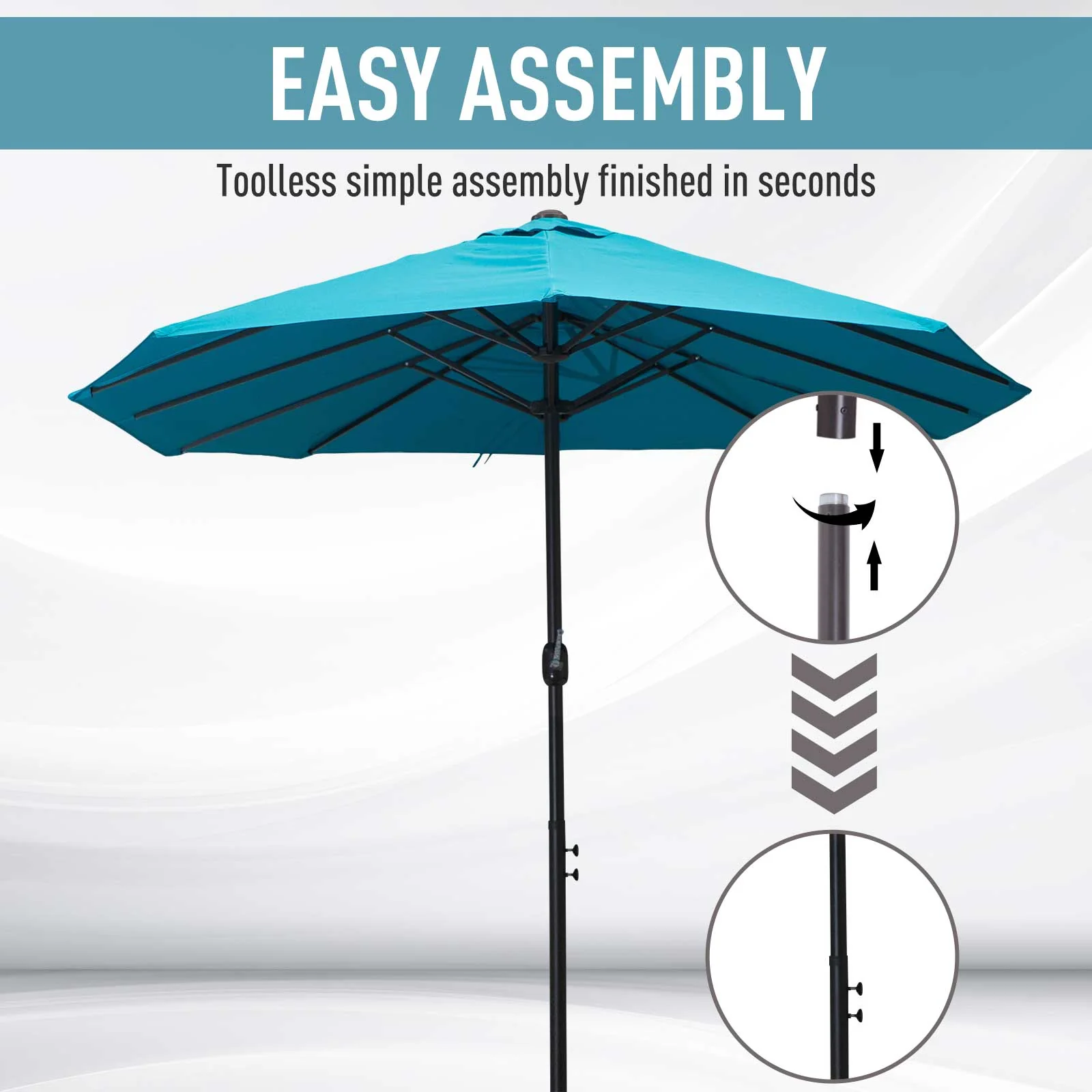 15' Double-Sided Patio Umbrella with Crank Handle, Air Vents, Blue - Image 8