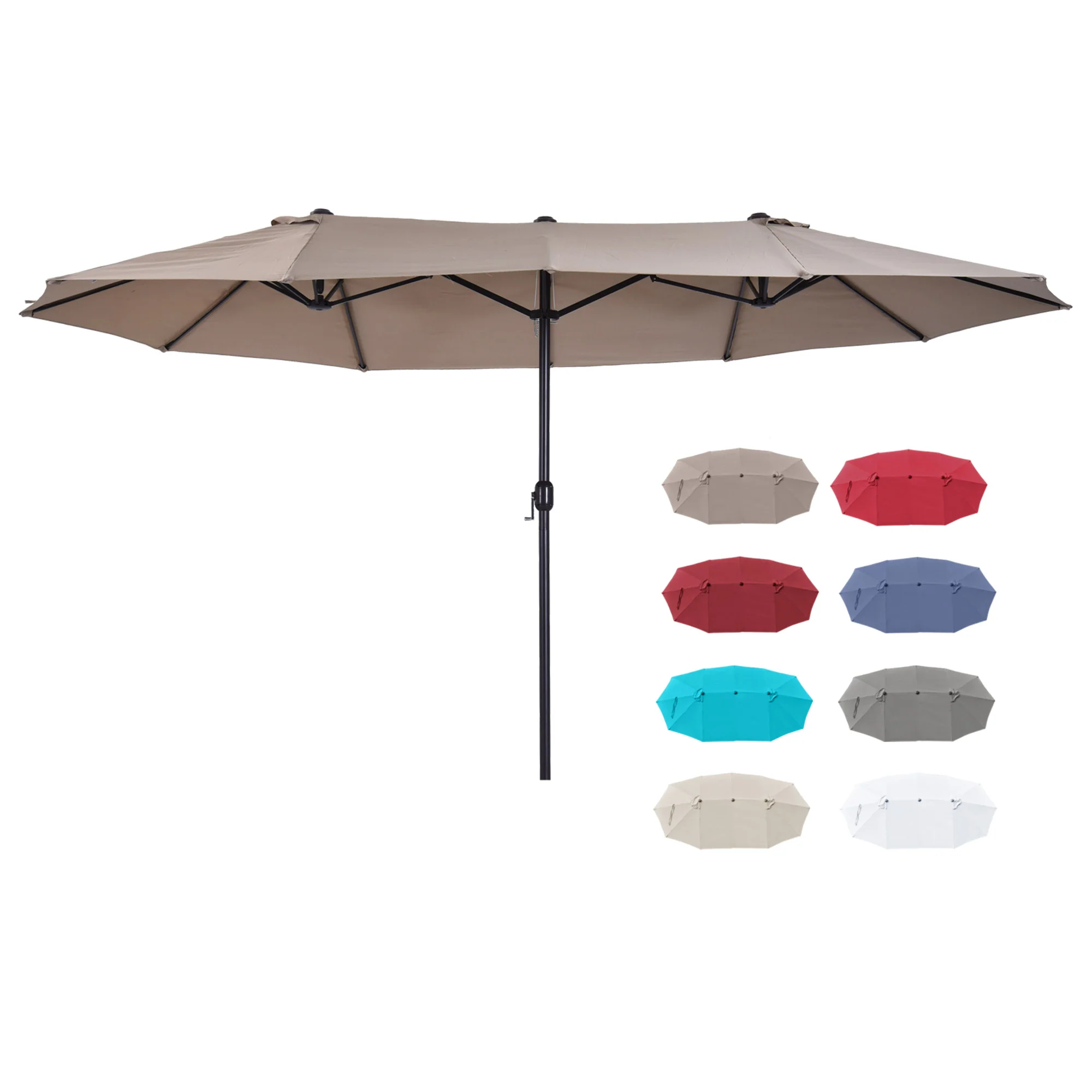 15' Double-Sided Patio Umbrella with Crank Handle, Air Vents, Tan