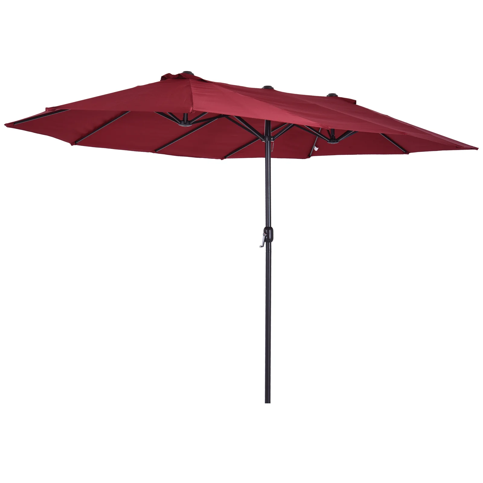 15' Double-Sided Patio Umbrella with Crank Handle, Air Vents, Wine Red - Image 2