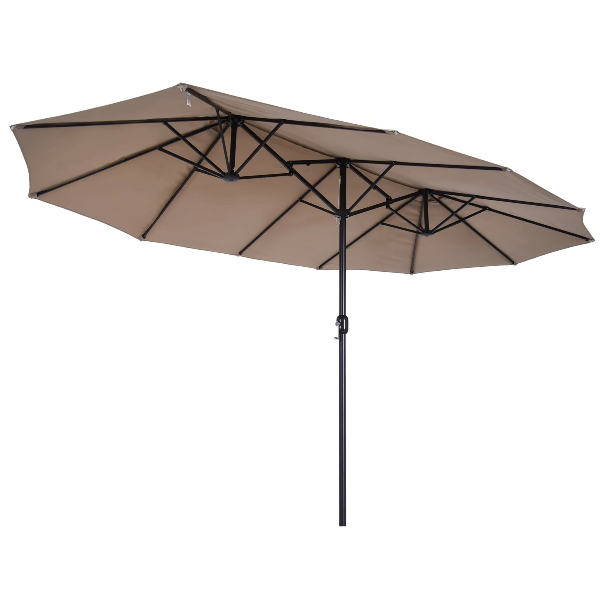 15' Double-Sided Patio Umbrella with Crank Handle, Air Vents, Tan - Image 2