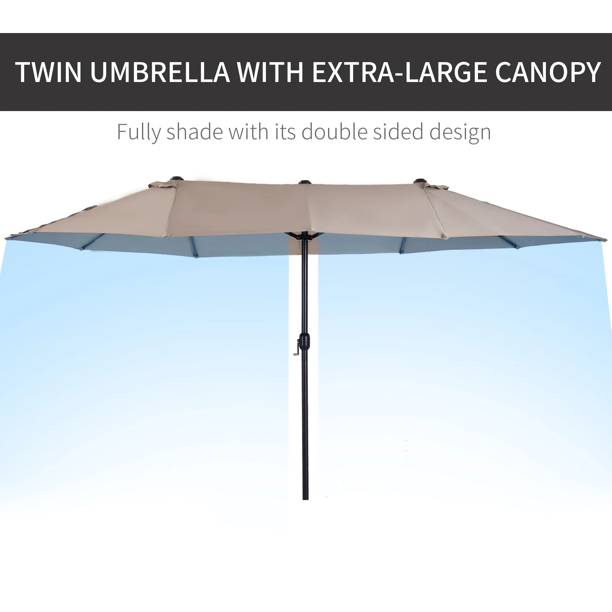 15' Double-Sided Patio Umbrella with Crank Handle, Air Vents, Tan - Image 6
