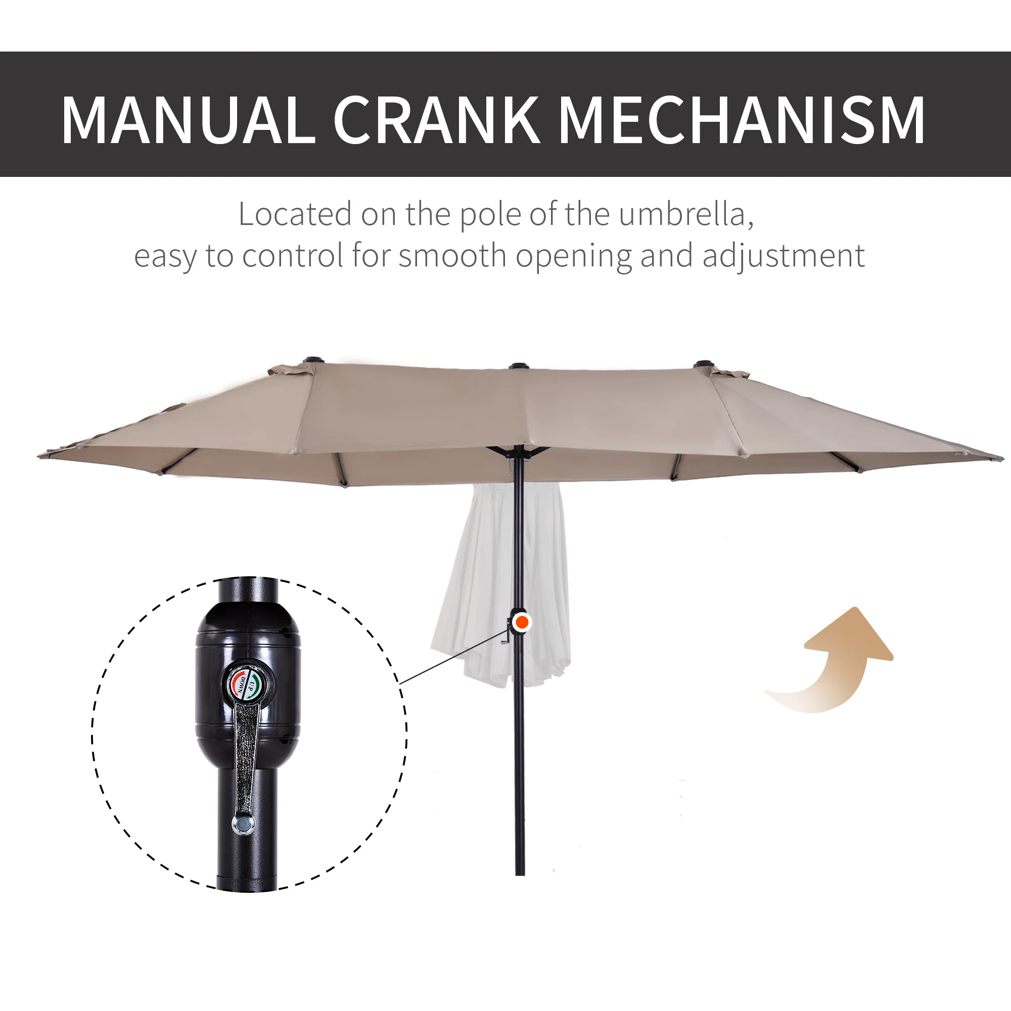 15' Double-Sided Patio Umbrella with Crank Handle, Air Vents, Tan - Image 7