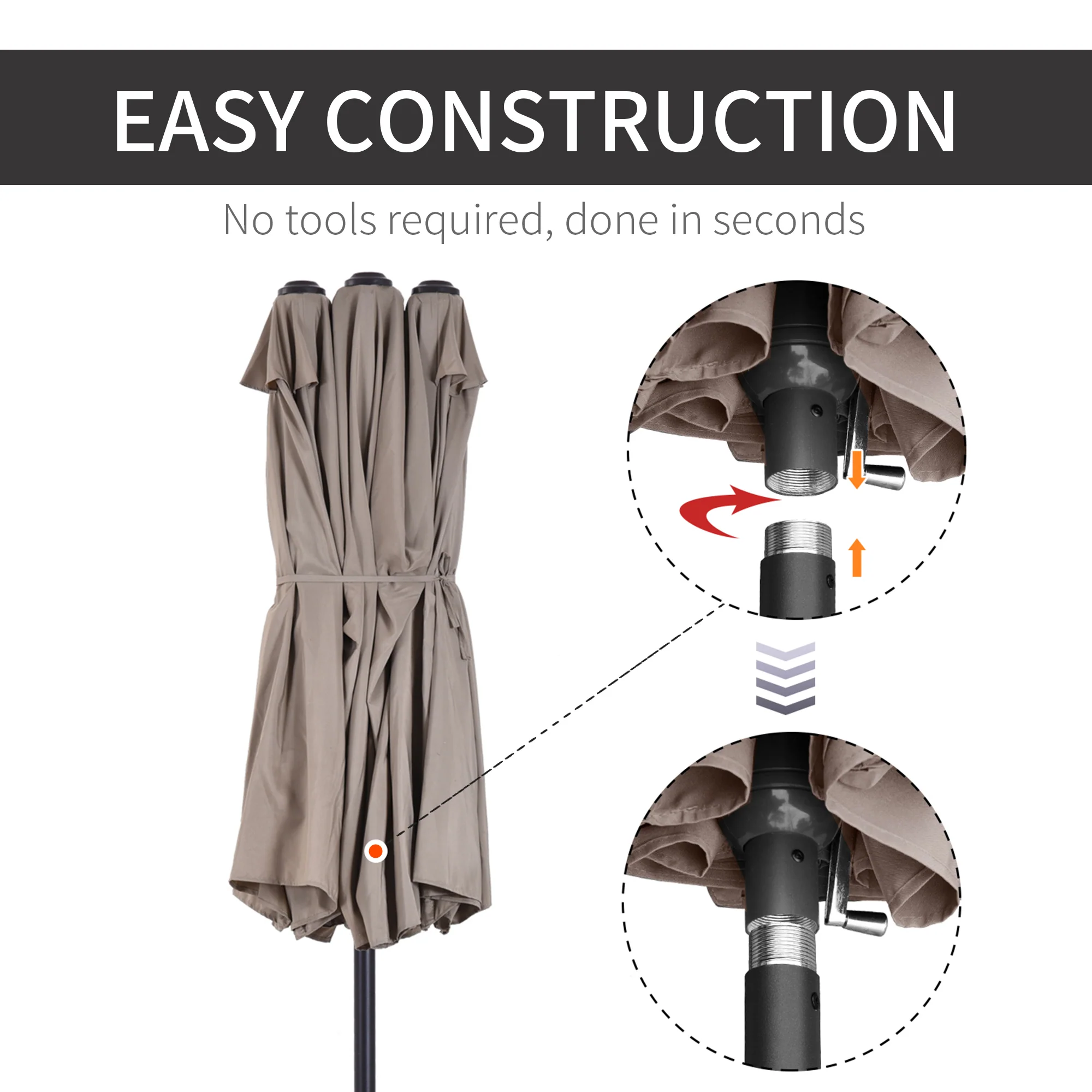 15' Double-Sided Patio Umbrella with Crank Handle, Air Vents, Tan - Image 8