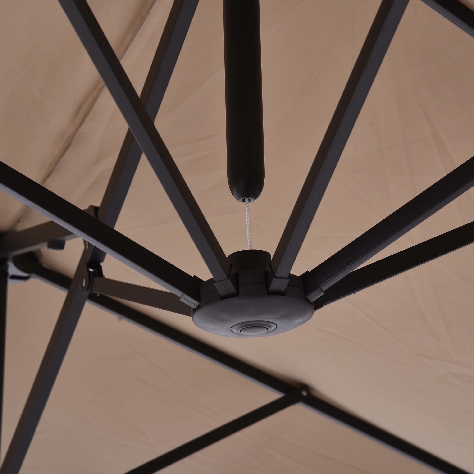 15' Double-Sided Patio Umbrella with Crank Handle, Air Vents, Tan - Image 9