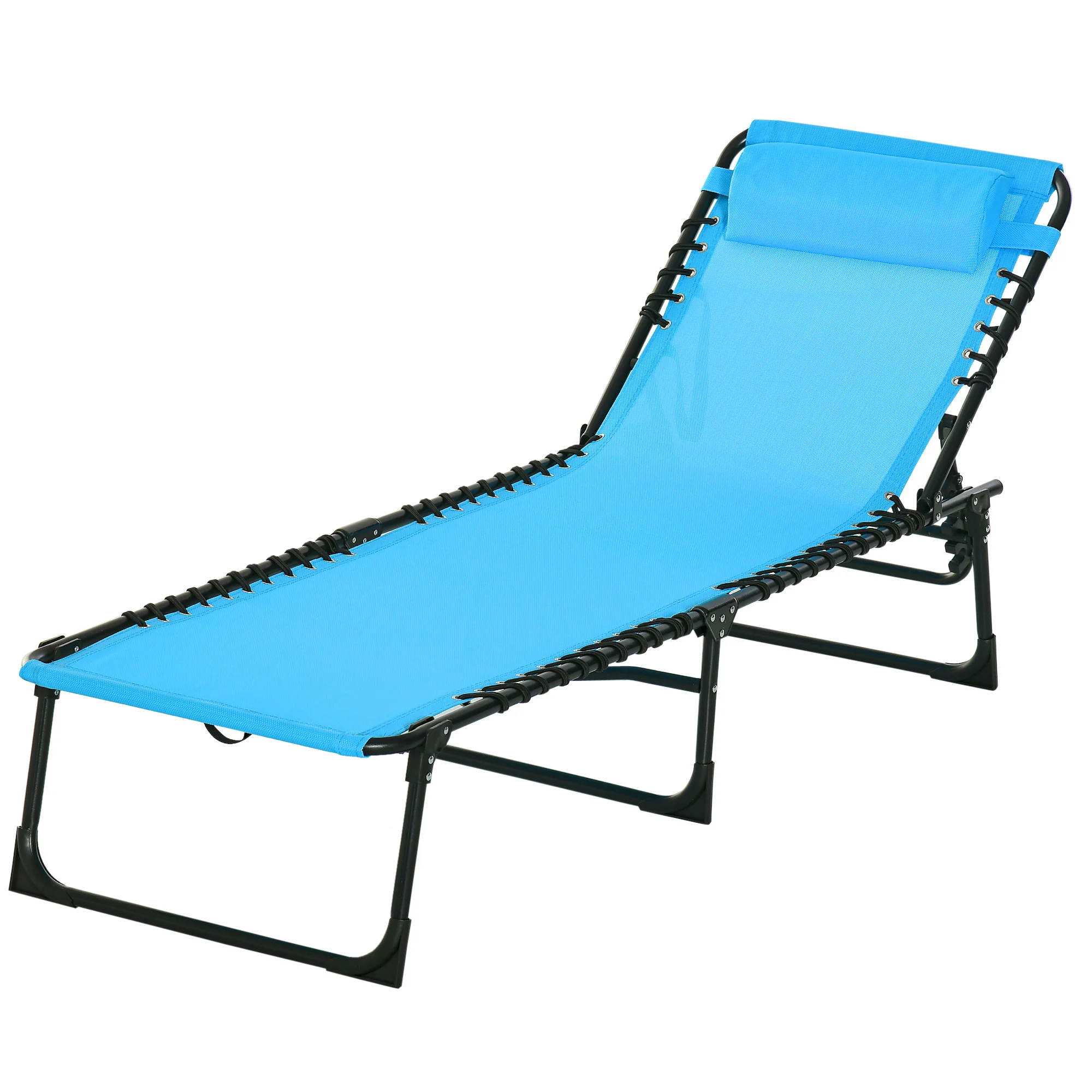 Folding Chaise Lounge Chair with 4-Position Recline, Breathable Mesh & Bungee Seat, Blue - Image 2