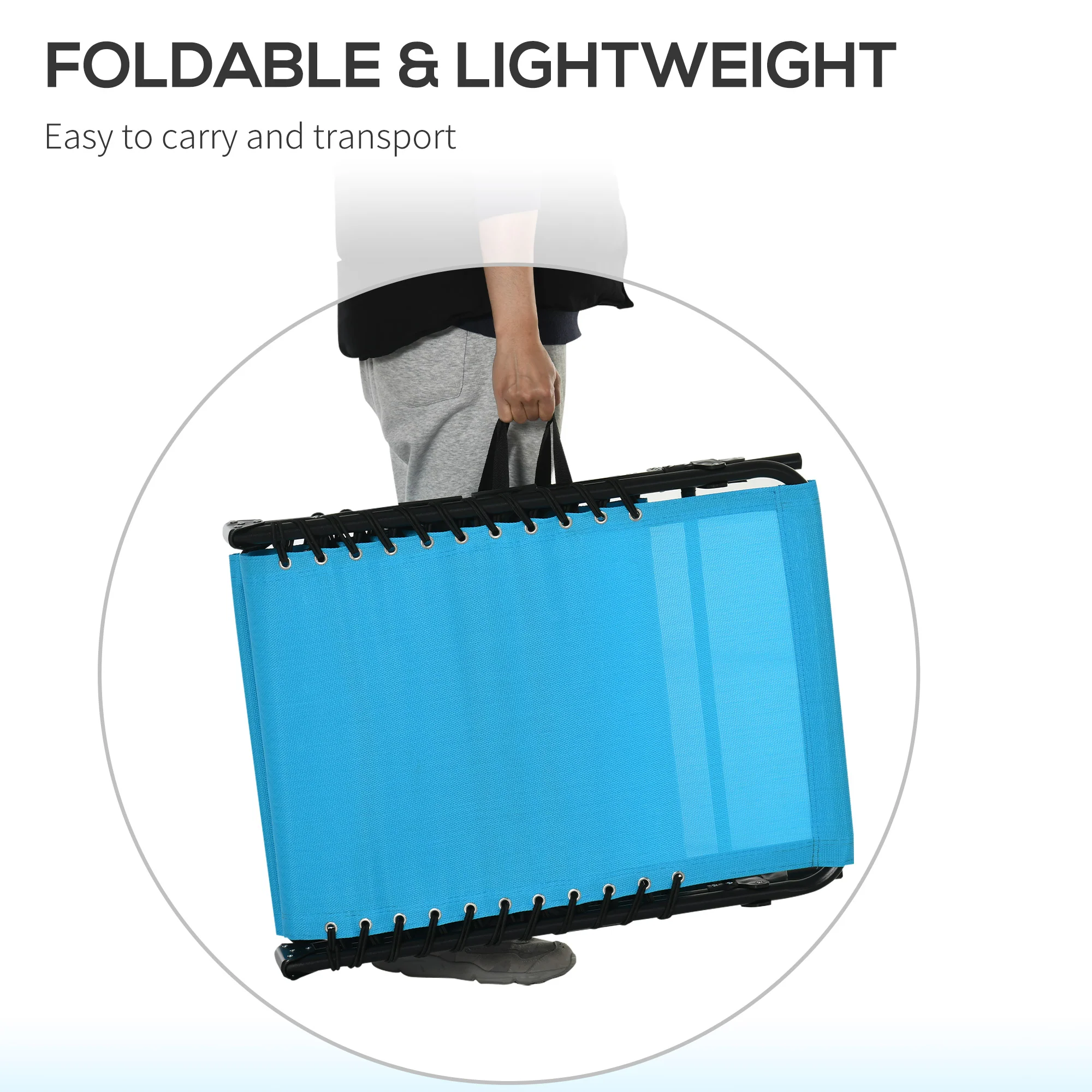 Folding Chaise Lounge Chair with 4-Position Recline, Breathable Mesh & Bungee Seat, Blue - Image 8