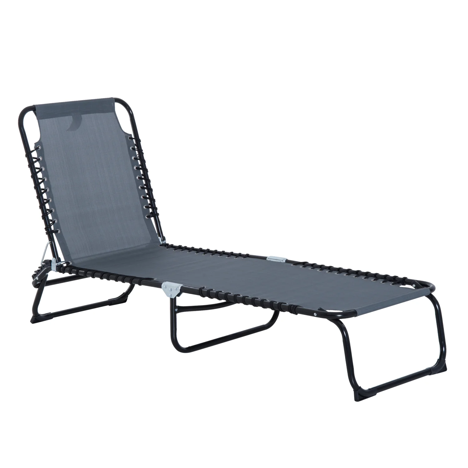 Folding Chaise Lounge Chair with 4-Position Recline, Breathable Mesh & Bungee Seat, Gray - Image 14