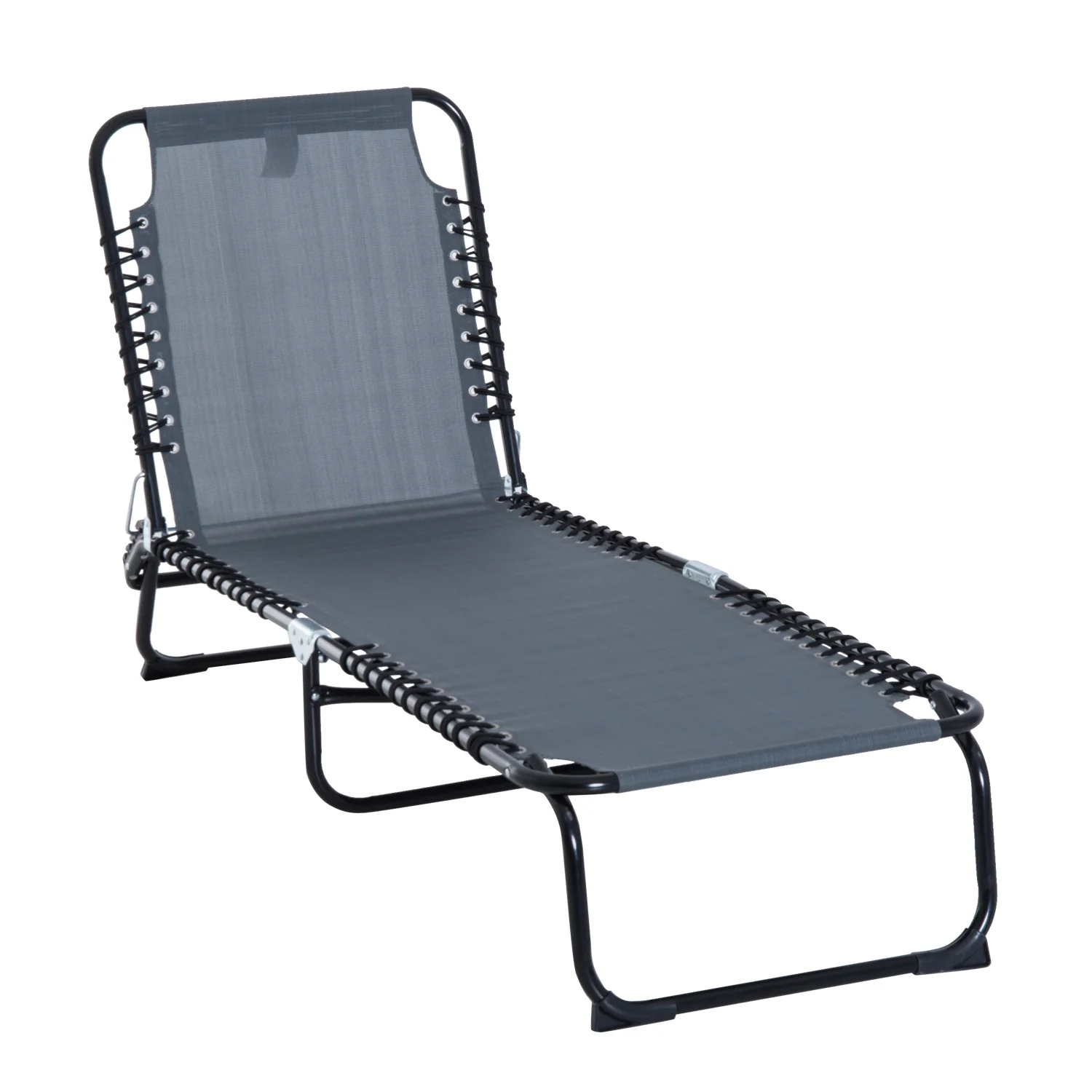 Folding Chaise Lounge Chair with 4-Position Recline, Breathable Mesh & Bungee Seat, Gray - Image 2
