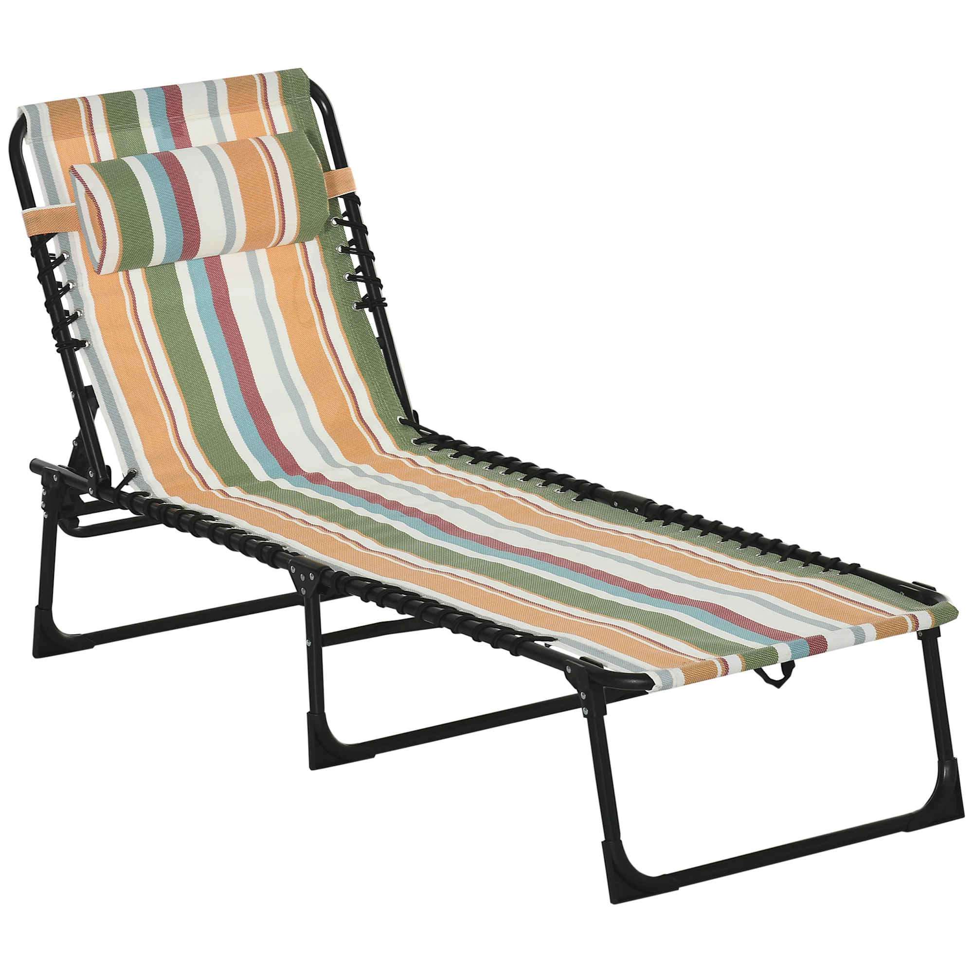 Folding Chaise Lounge Pool Chair with Pillow, 4-Position Reclining, Breathable Mesh, Rainbow Striped - Image 14