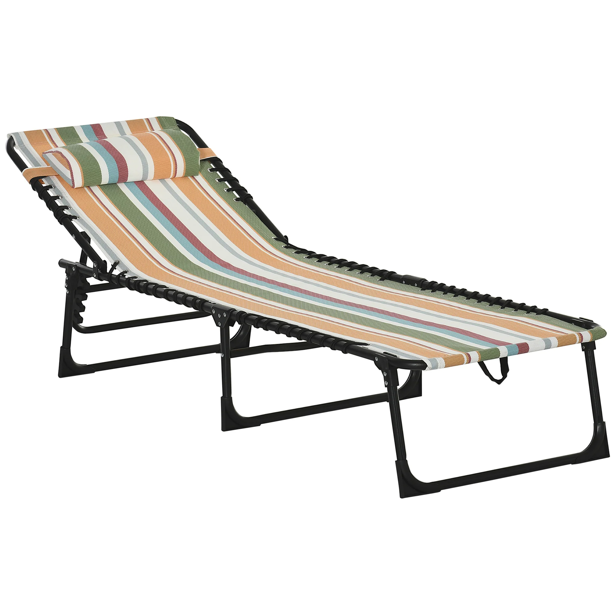 Folding Chaise Lounge Pool Chair with Pillow, 4-Position Reclining, Breathable Mesh, Rainbow Striped - Image 2