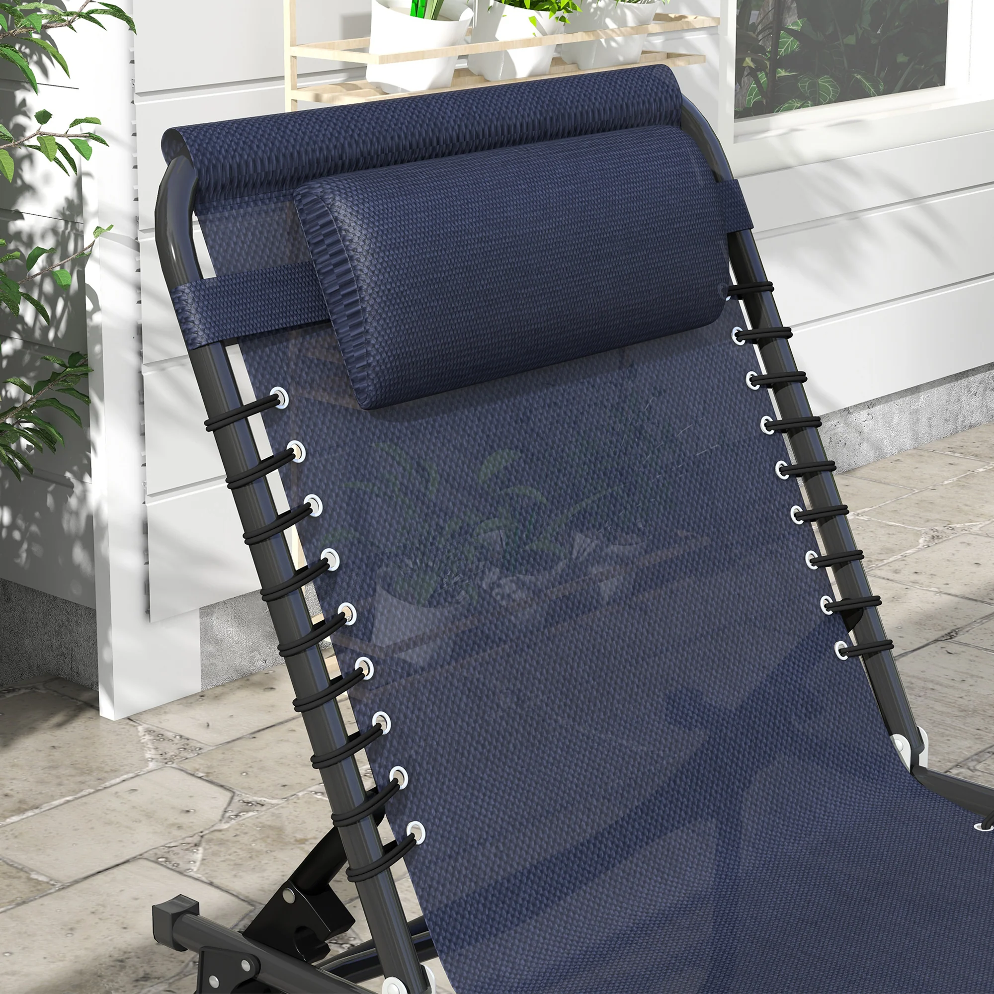 Folding Chaise Lounge Pool Chair with Pillow, 4-Position Reclining, Breathable Mesh, Dark Blue - Image 10