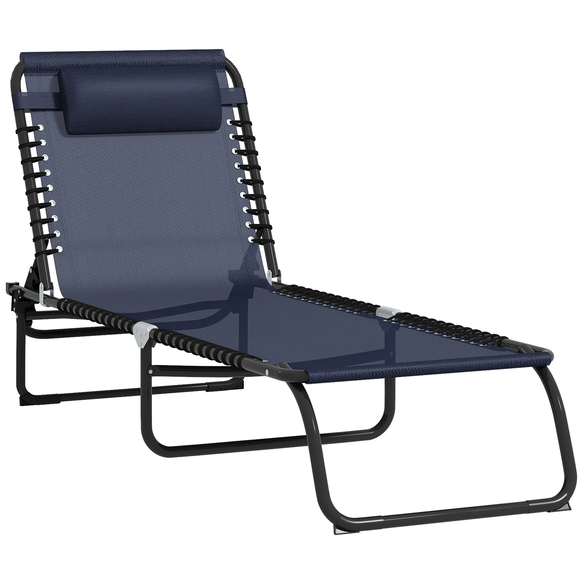 Folding Chaise Lounge Pool Chair with Pillow, 4-Position Reclining, Breathable Mesh, Dark Blue - Image 12