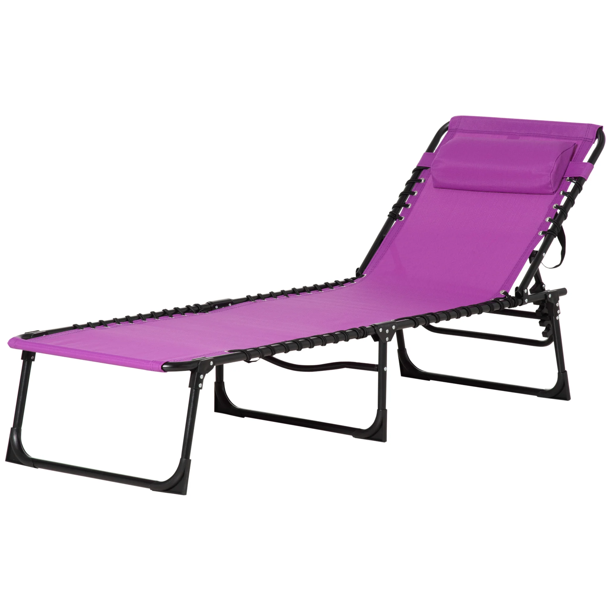 4-Position Reclining Folding Chaise Lounge Chair with Breathable Mesh & Pillow - Purple - Image 2