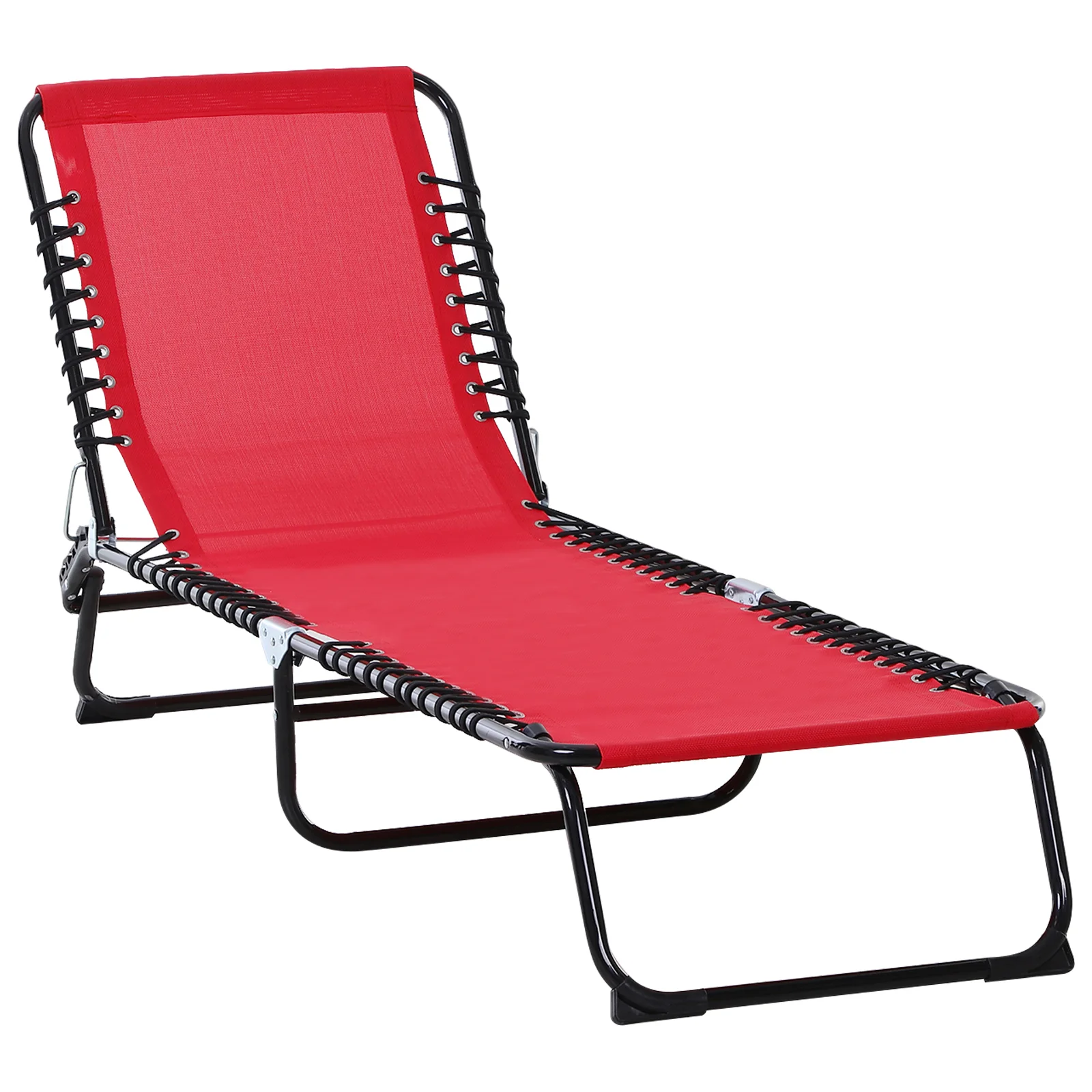 4-Position Reclining Folding Chaise Lounge with Breathable Mesh Bungee Seat & Pillow, Wine Red - Image 12