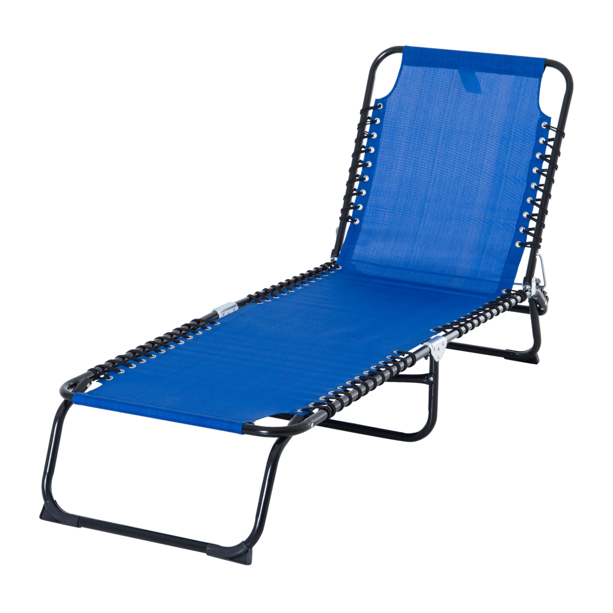 Folding Chaise Lounge Chair with 4-Position Recline, Breathable Mesh & Bungee Seat, Blue - Image 2