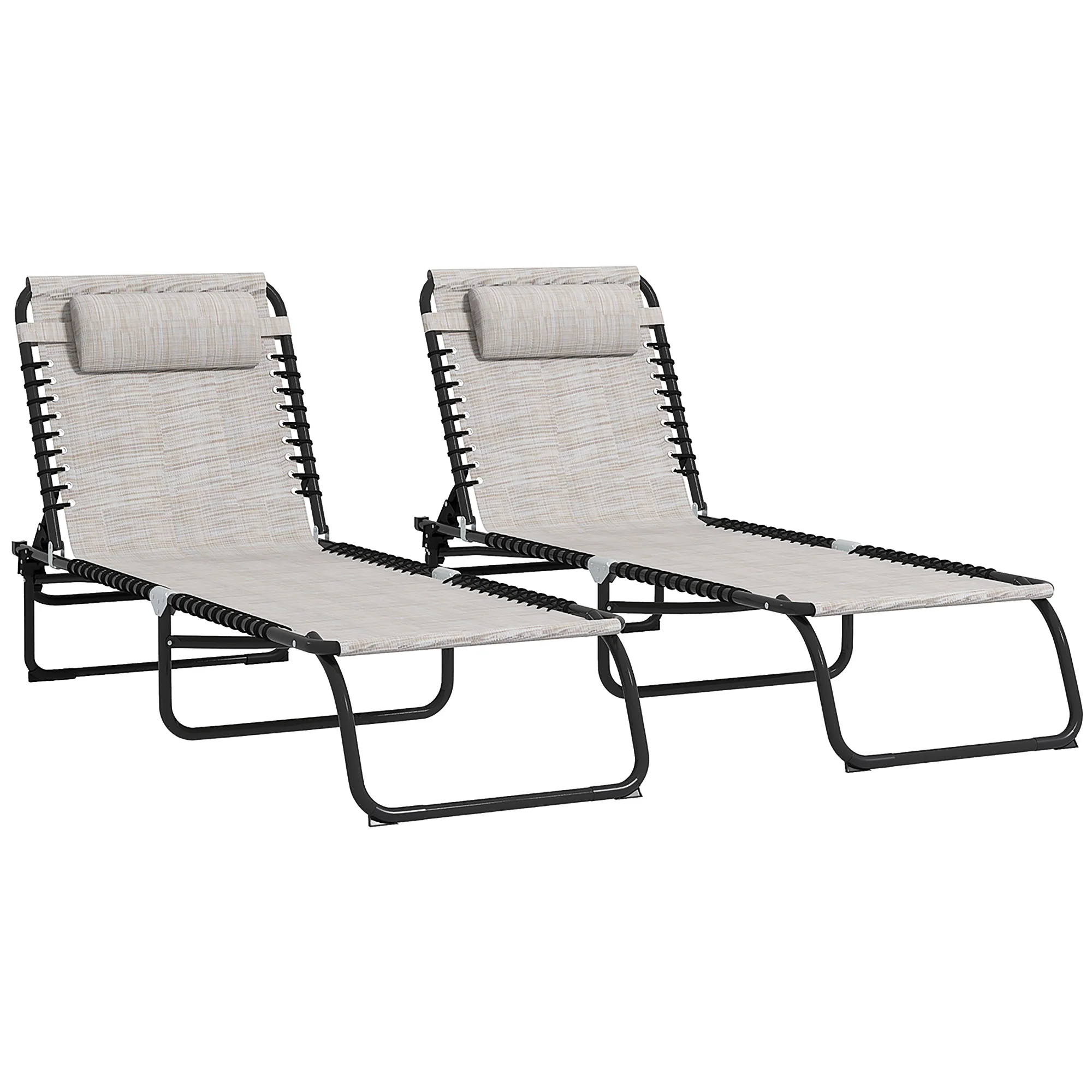 2-Pack Folding Chaise Lounge Pool Chairs, 4-Position Reclining, Bungee Seat with Pillow, Cream White - Image 12