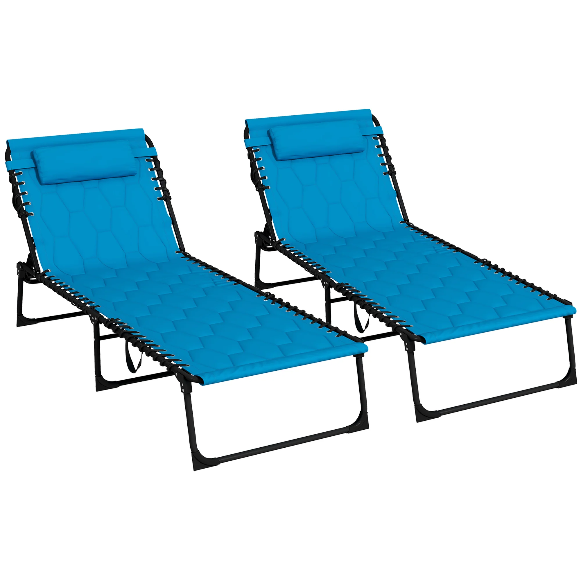 Set of 2 Reclining Folding Chaise Lounge Chair with 5-level Reclining Back, Blue