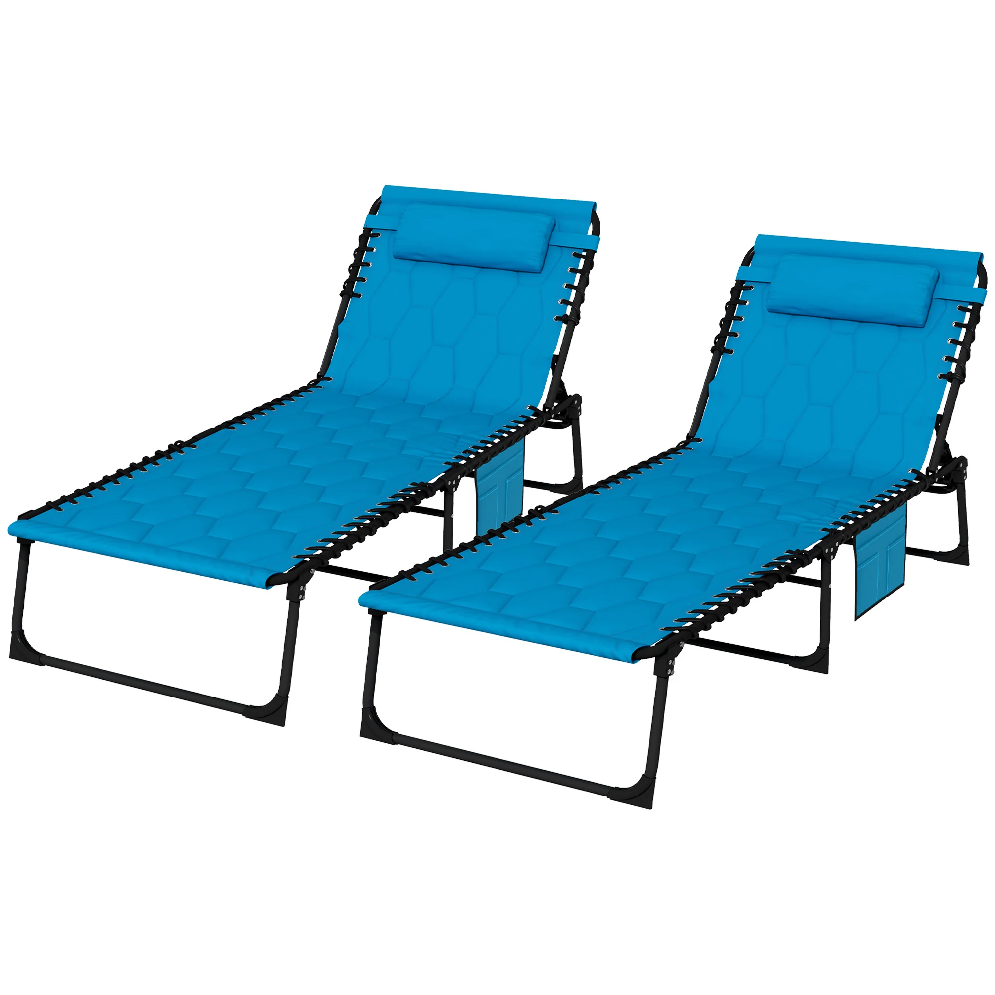 Set of 2 Reclining Folding Chaise Lounge Chair with 5-level Reclining Back, Blue - Image 2