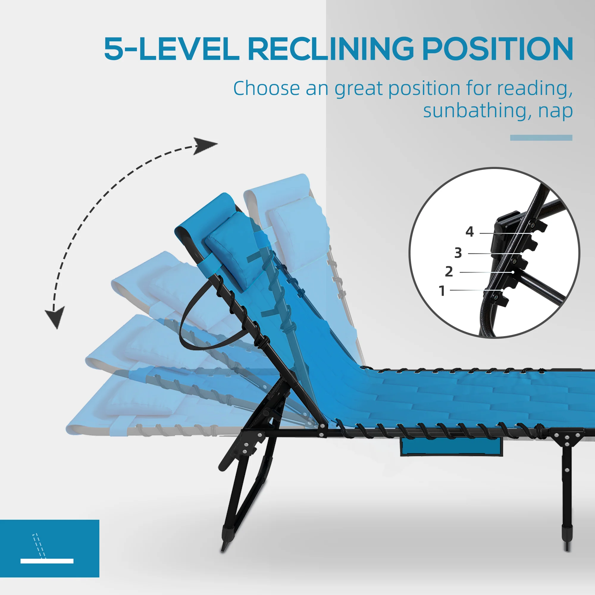 Set of 2 Reclining Folding Chaise Lounge Chair with 5-level Reclining Back, Blue - Image 8