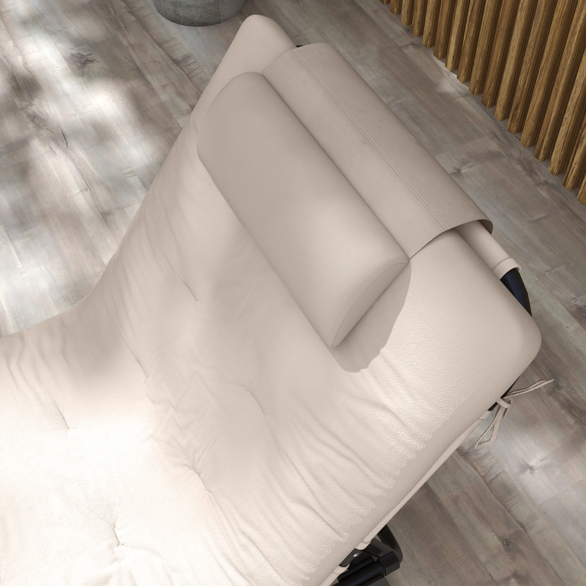 Folding Chaise Lounge Pool Chair, 4-level Reclining Back, Cushion, Side Pocket, Headrest, Beige - Image 11
