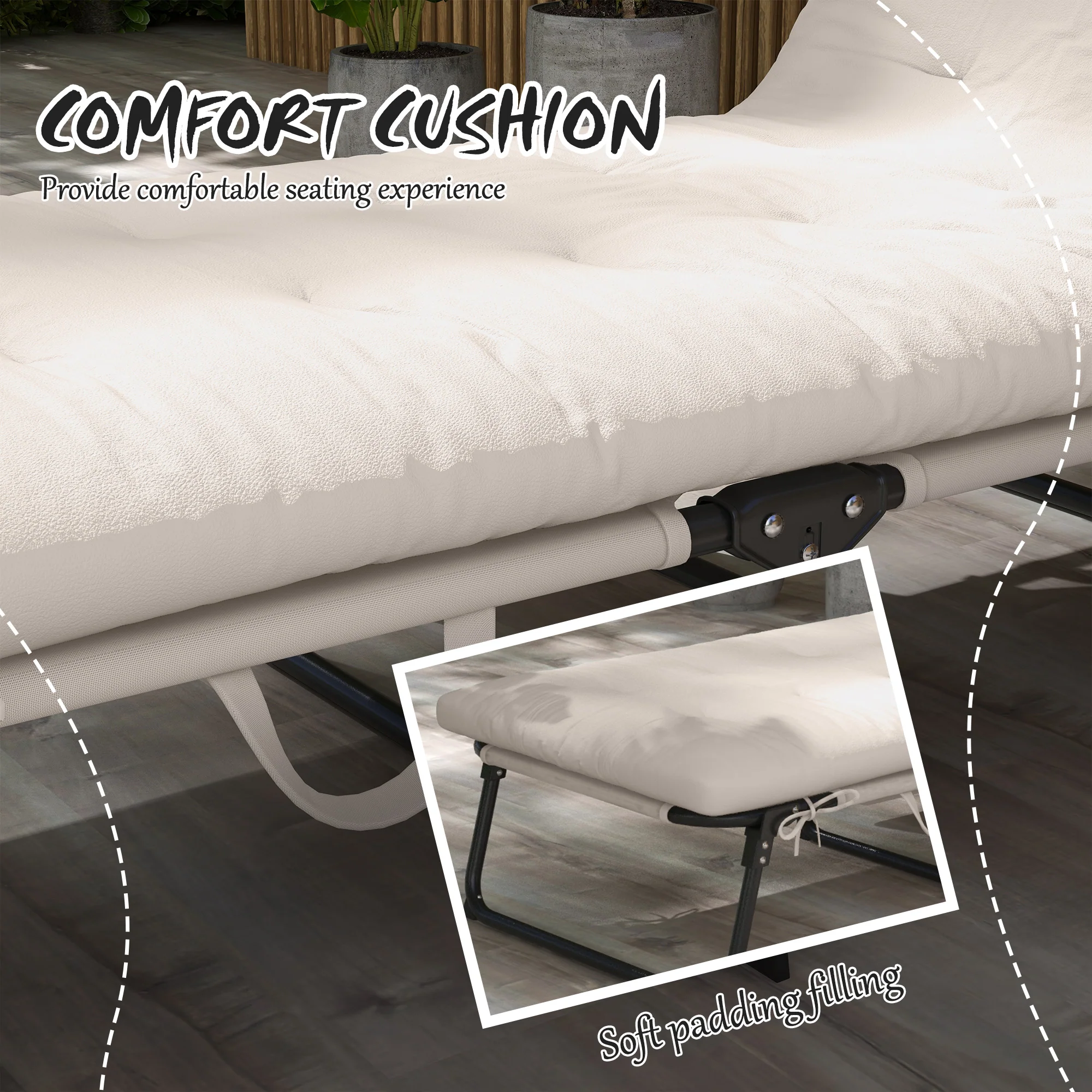 Folding Chaise Lounge Pool Chair, 4-level Reclining Back, Cushion, Side Pocket, Headrest, Beige - Image 9