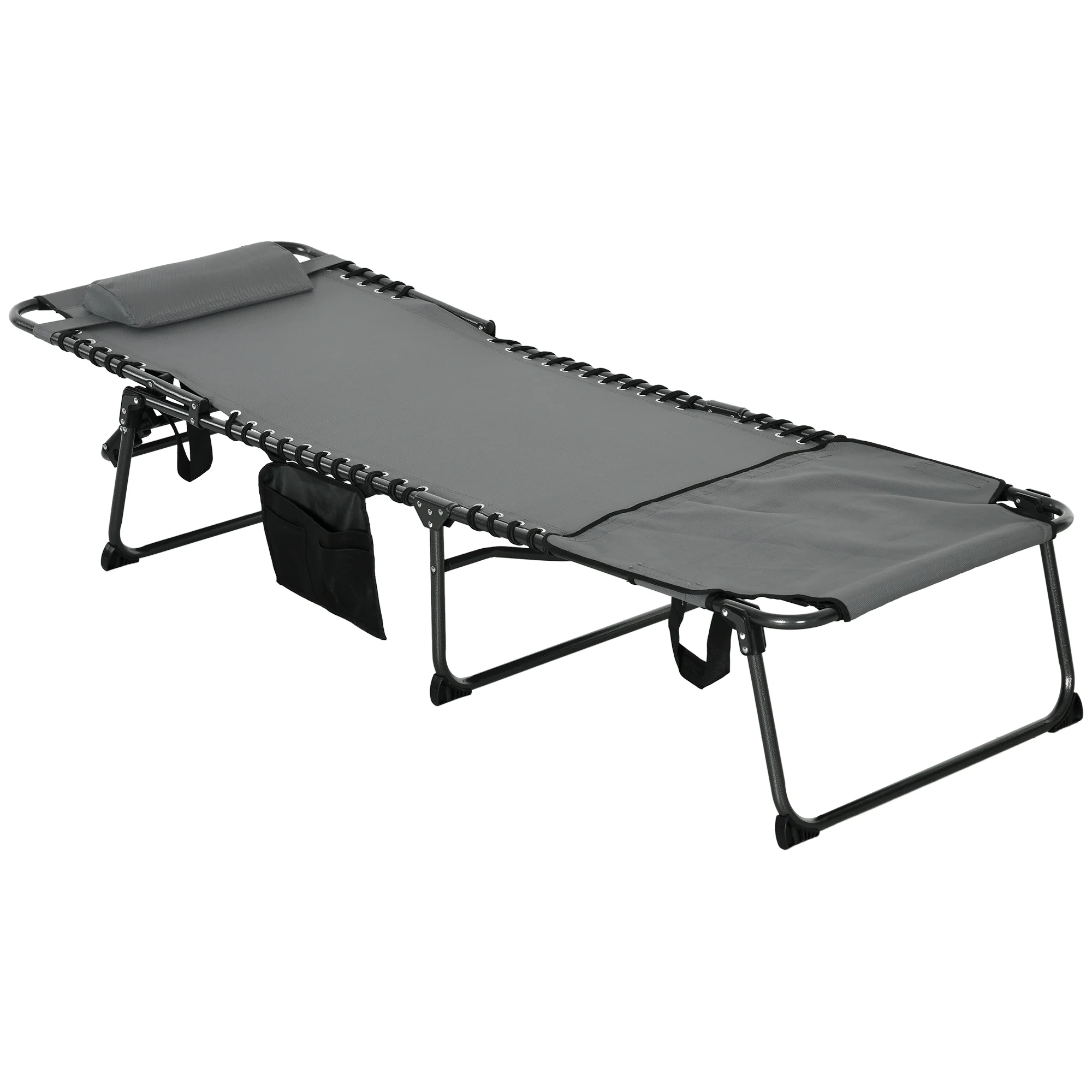 Adjustable Folding Chaise Lounge Chair with 5-Level Recline, Headrest & Side Pocket, Gray - Image 2