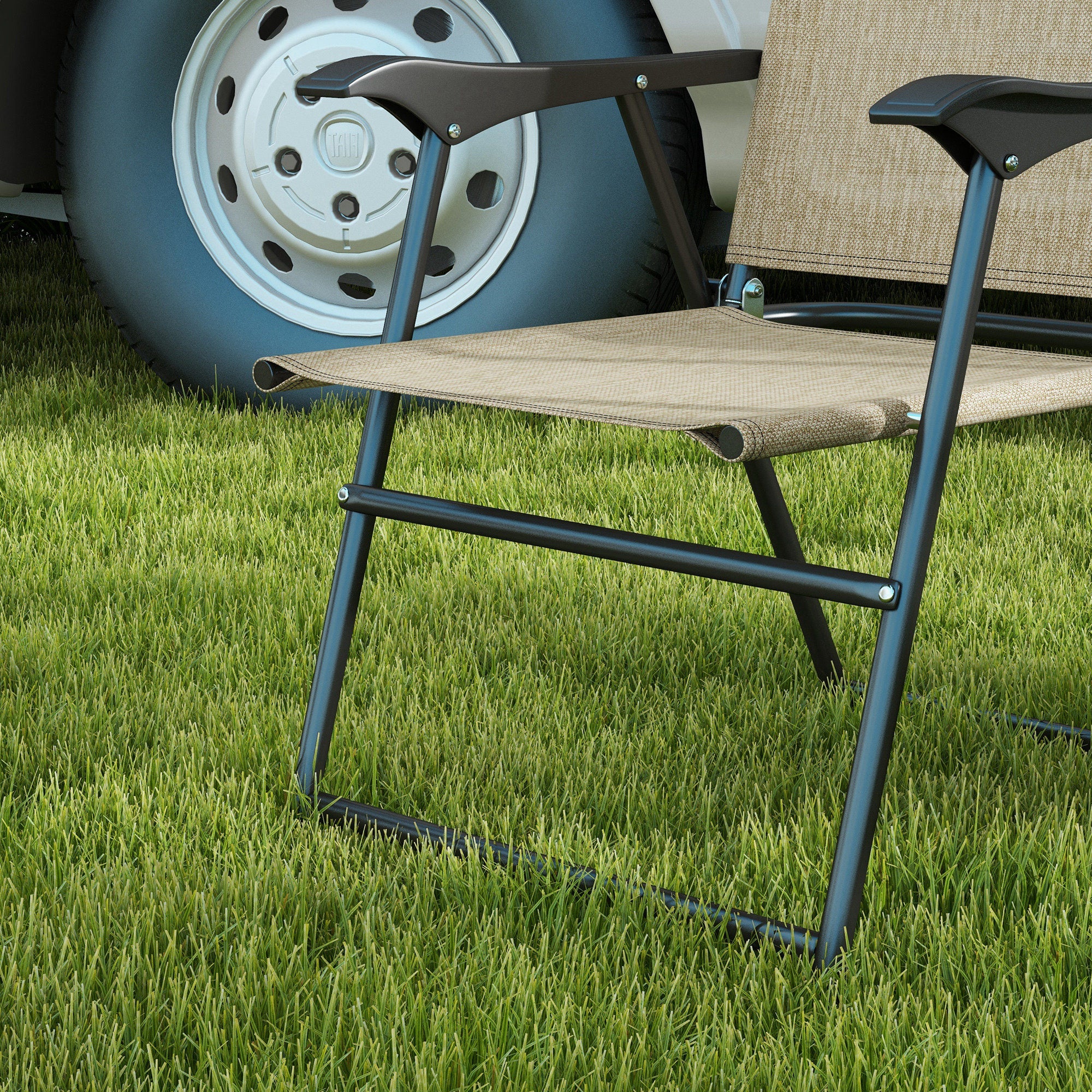 4-Piece Folding Chairs with Armrests & Mesh Seat for Patio, Camping, Lawn, Beige - Image 10