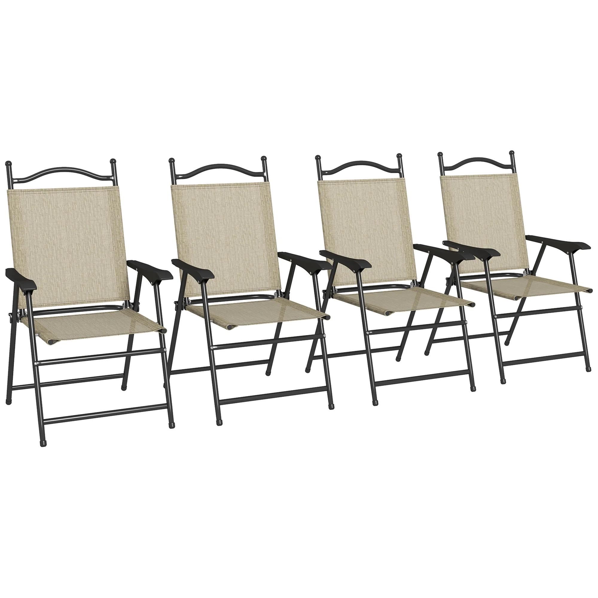 4-Piece Folding Chairs with Armrests & Mesh Seat for Patio, Camping, Lawn, Beige - Image 12