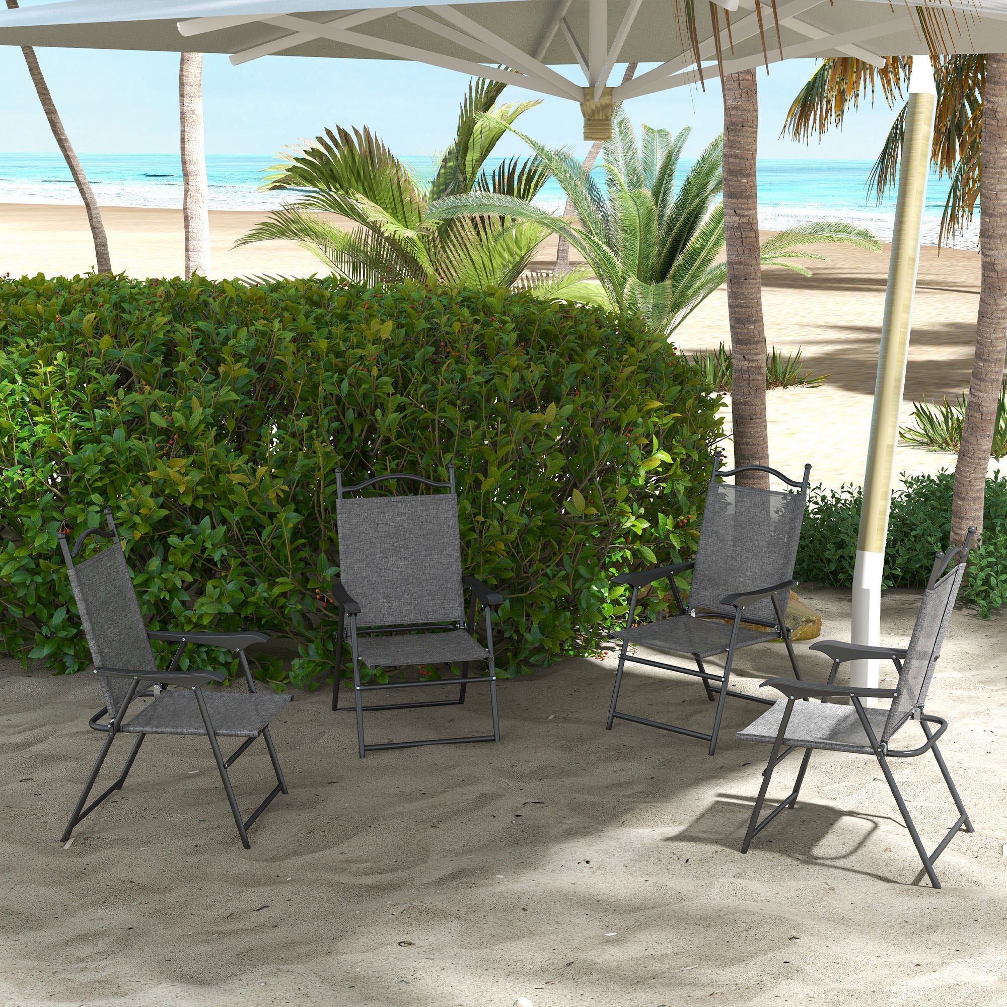 4-Piece Folding Chairs with Armrests & Mesh Seat for Patio, Camping, Lawn, Gray - Image 4