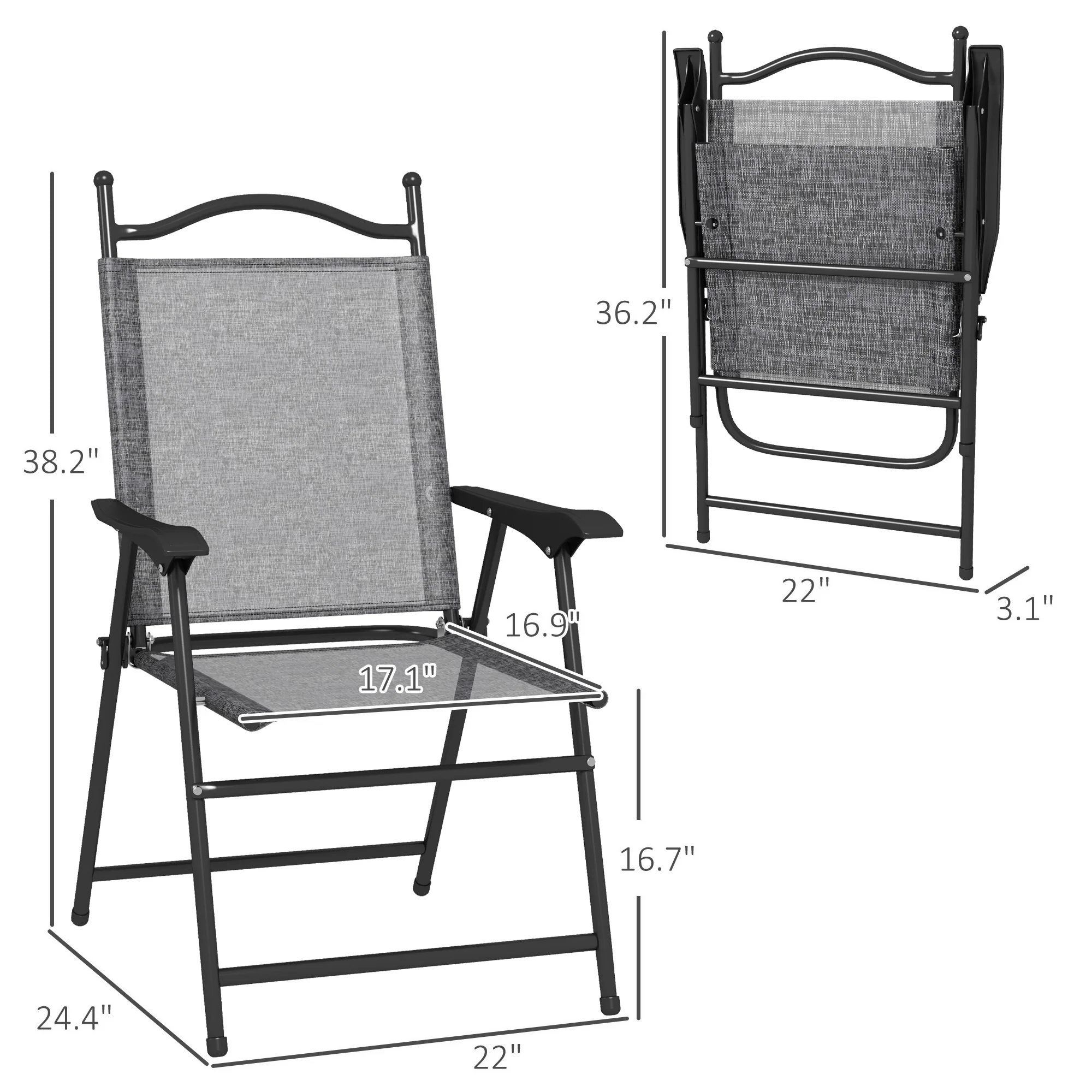 4-Piece Folding Chairs with Armrests & Mesh Seat for Patio, Camping, Lawn, Gray - Image 5