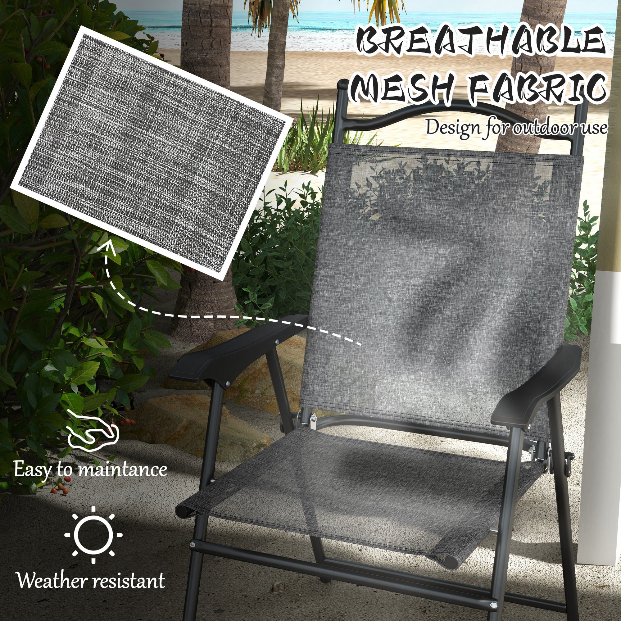 4-Piece Folding Chairs with Armrests & Mesh Seat for Patio, Camping, Lawn, Gray - Image 7