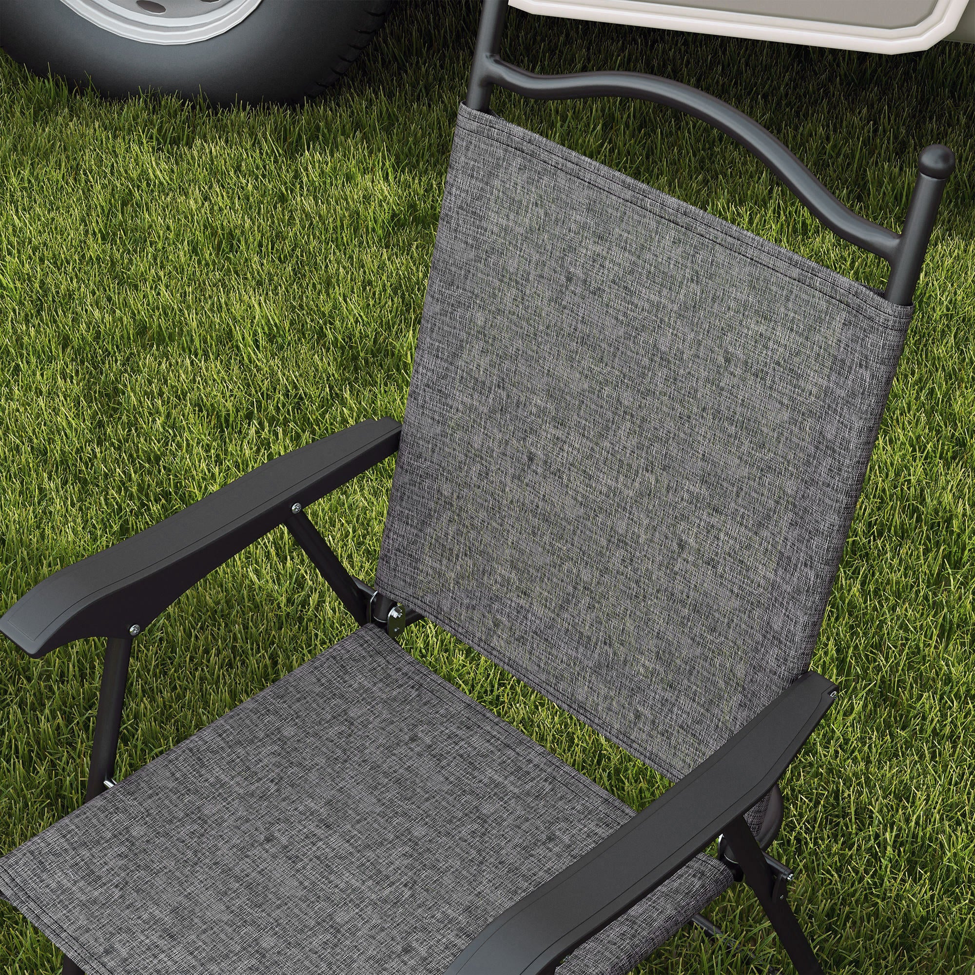 4-Piece Folding Chairs with Armrests & Mesh Seat for Patio, Camping, Lawn, Gray - Image 9