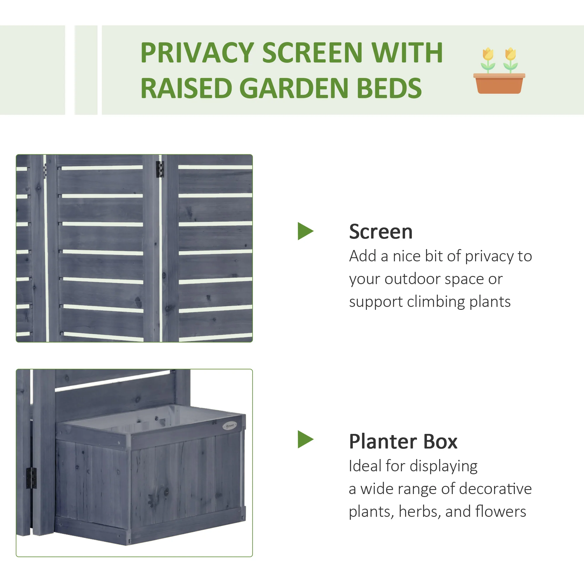 3-Panel Wood Privacy Screen with 4 Planter Boxes & Drainage Holes, Natural Brown - Image 6