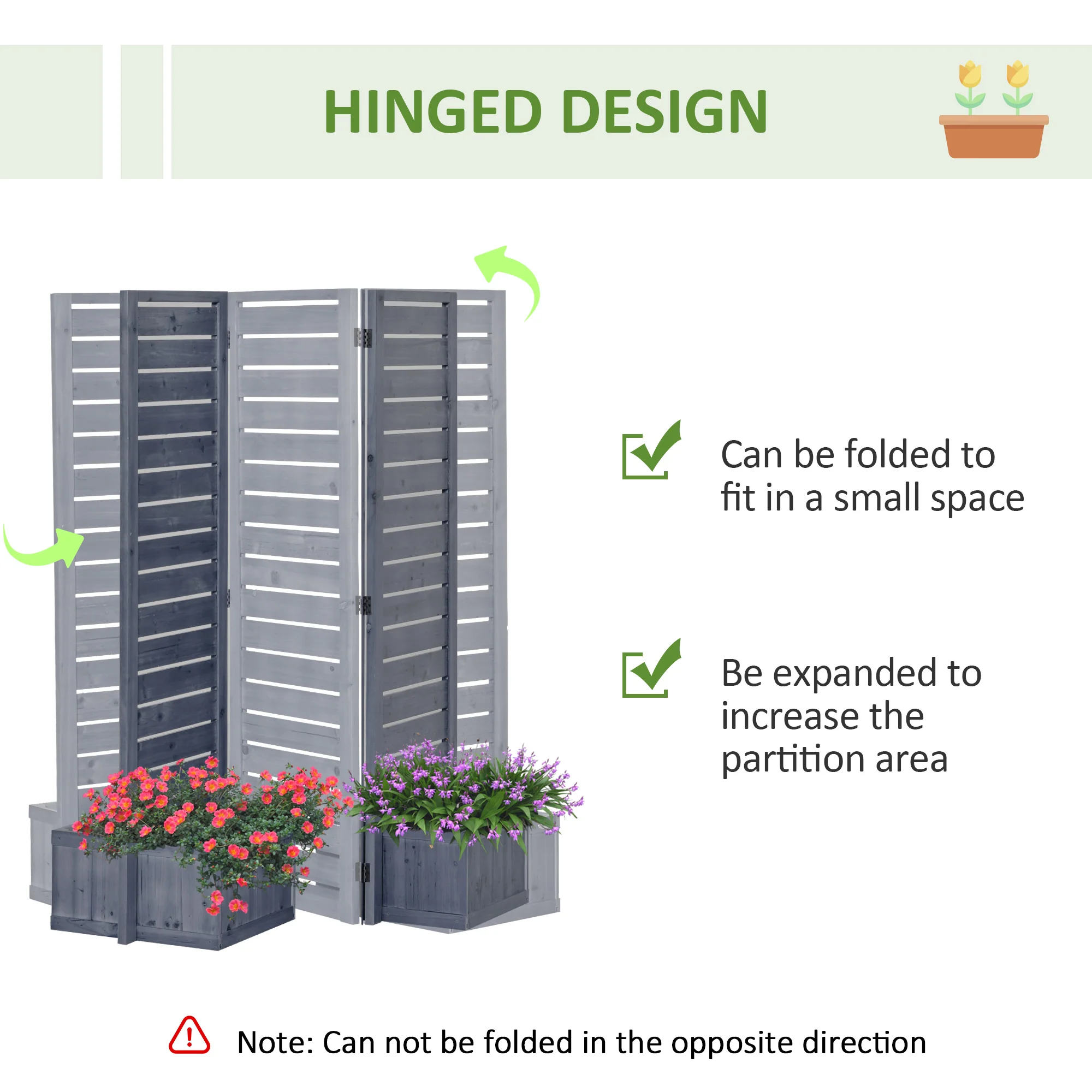 3-Panel Wood Privacy Screen with 4 Planter Boxes & Drainage Holes, Natural Brown - Image 7