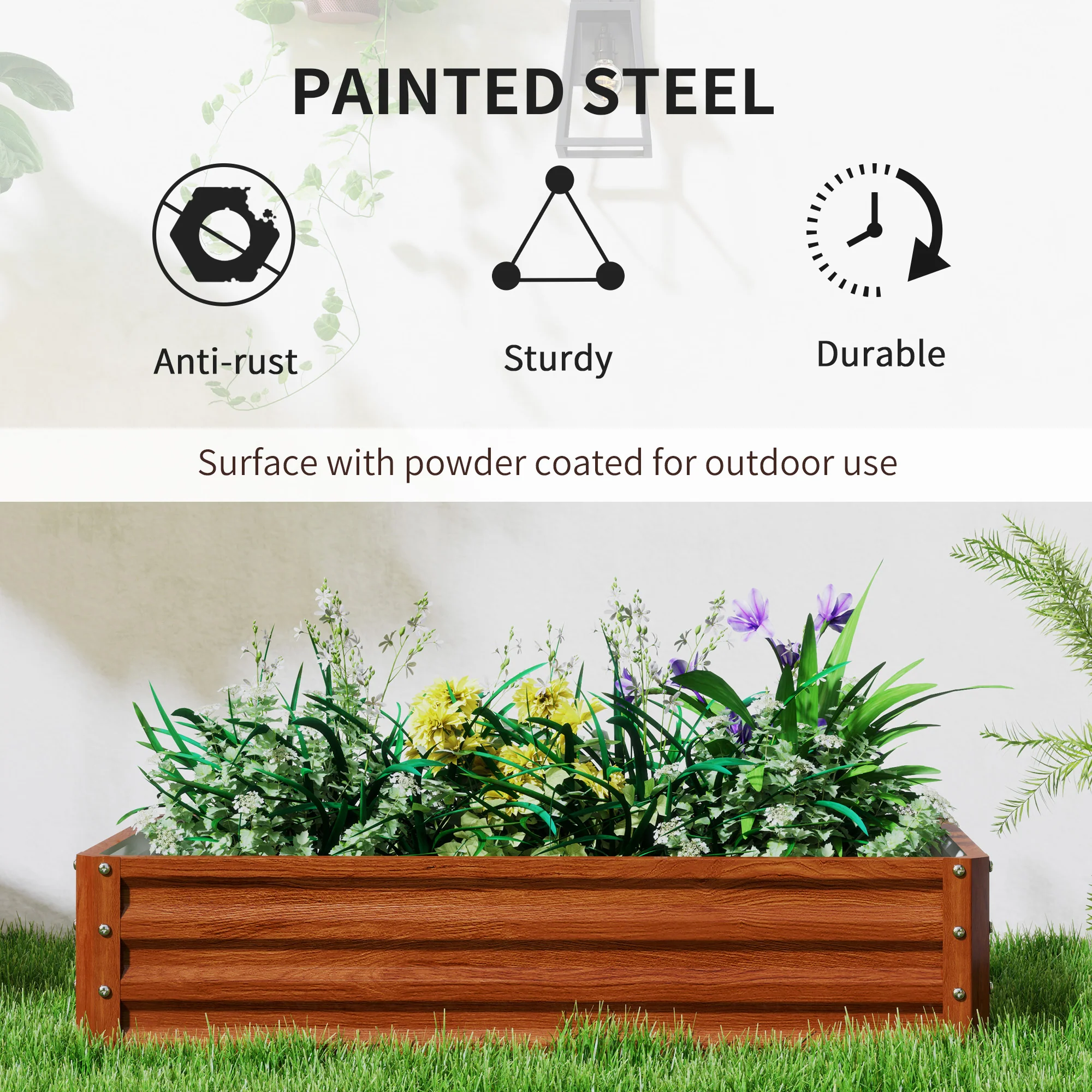 Galvanized Raised Garden Bed, 4' x 2' x 1' Metal Planter Box, for Growing Vegetables, Flowers, Herbs, Succulents, Brown - Image 6