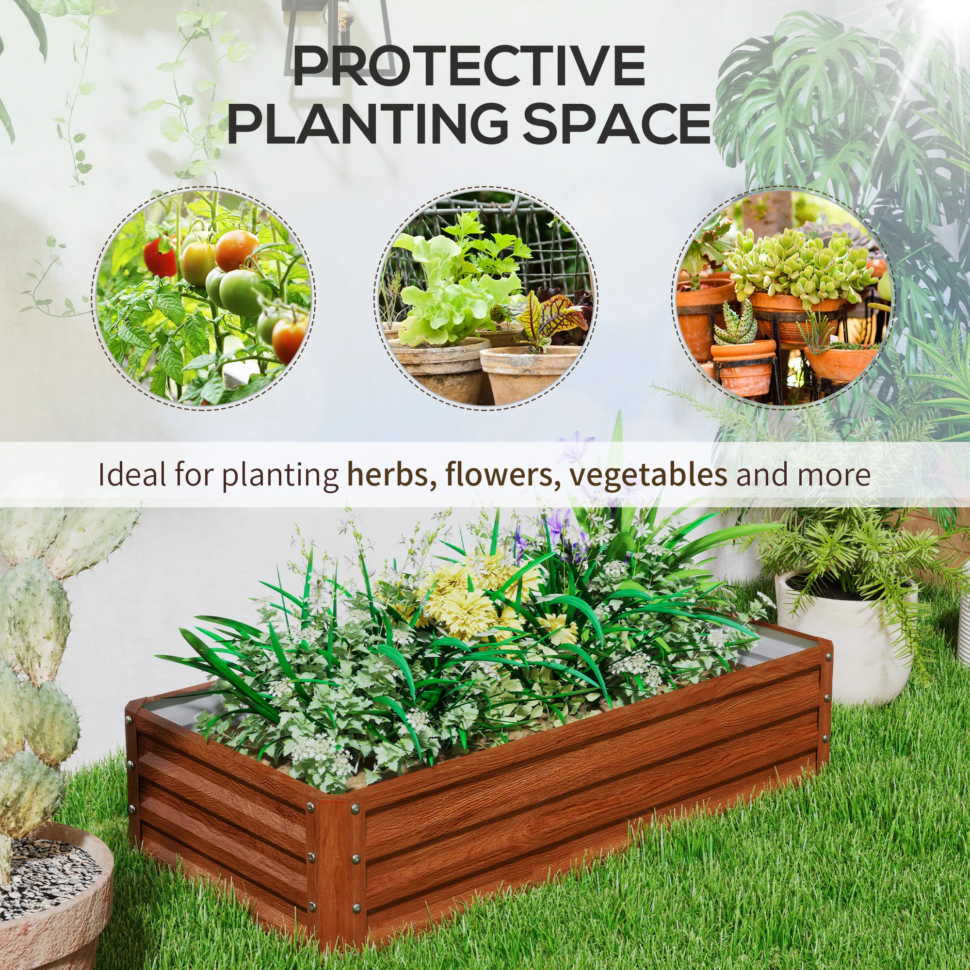 Galvanized Raised Garden Bed, 4' x 2' x 1' Metal Planter Box, for Growing Vegetables, Flowers, Herbs, Succulents, Brown - Image 8