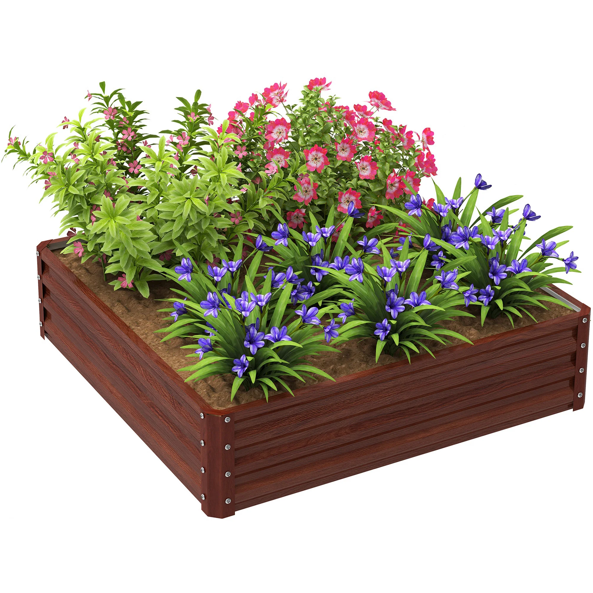 Galvanized Raised Garden Bed, 4' x 4' x 1' Metal Planter Box, for Growing Vegetables, Flowers, Herbs, Succulents, Natural Wood