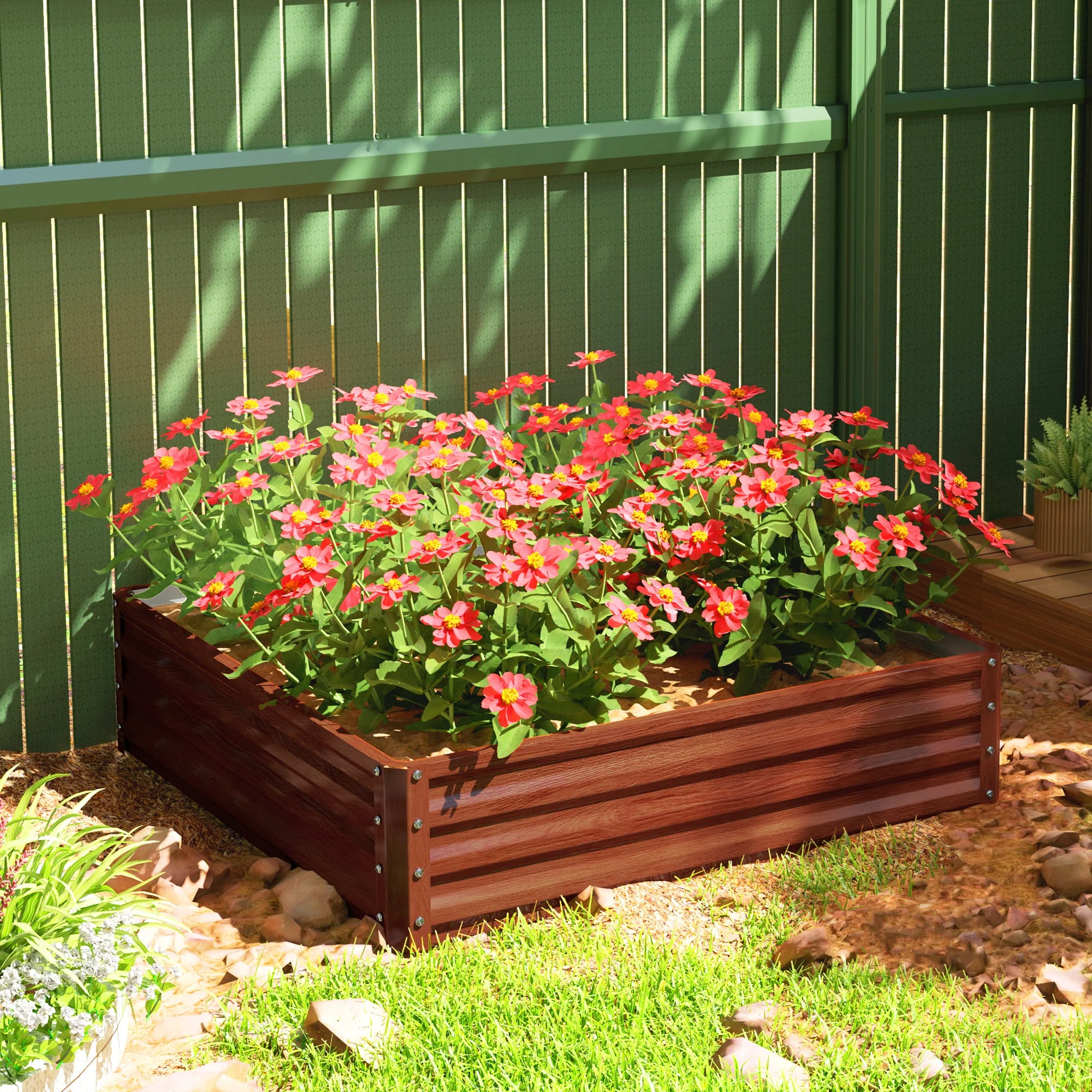 Galvanized Raised Garden Bed, 4' x 4' x 1' Metal Planter Box, for Growing Vegetables, Flowers, Herbs, Succulents, Natural Wood - Image 10