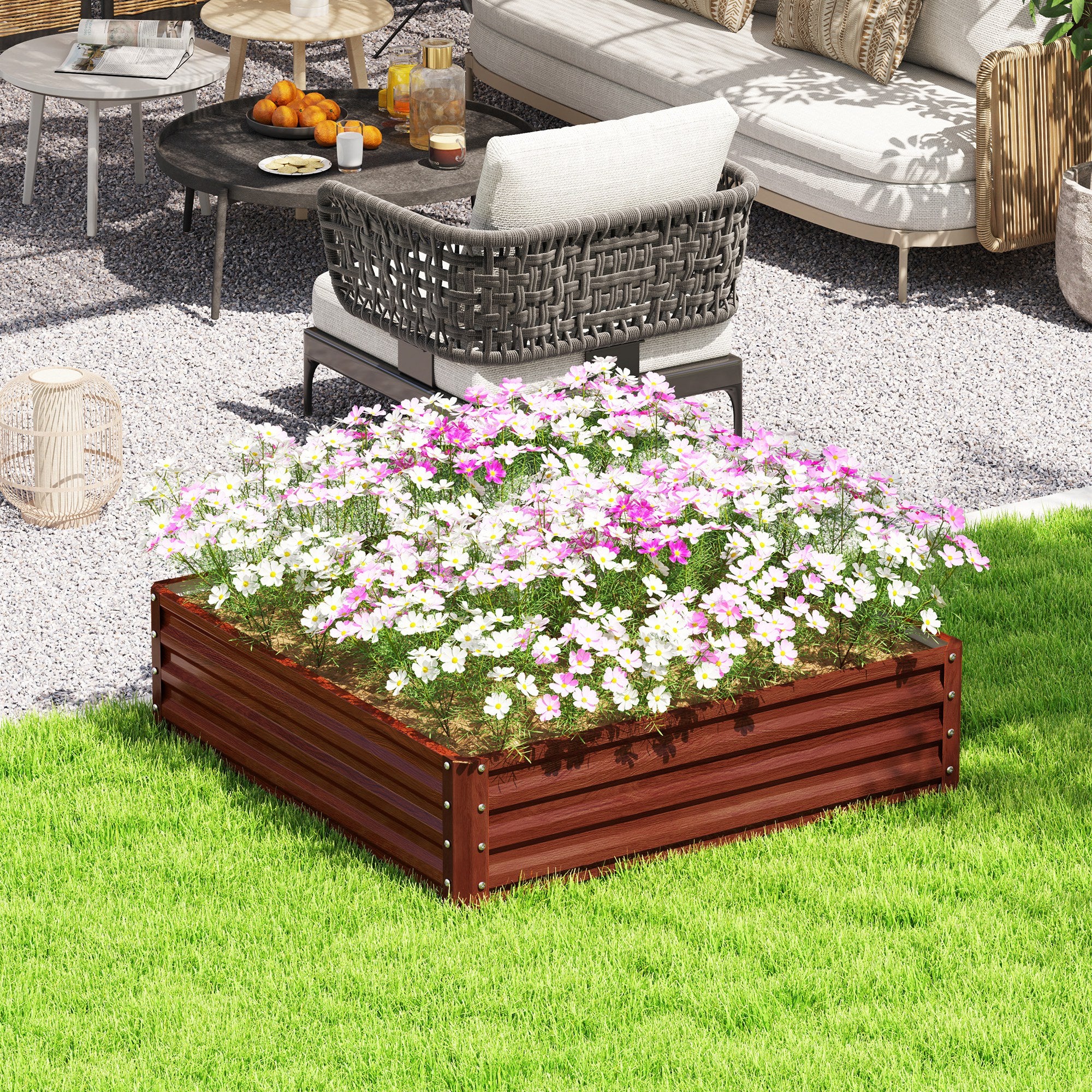 Galvanized Raised Garden Bed, 4' x 4' x 1' Metal Planter Box, for Growing Vegetables, Flowers, Herbs, Succulents, Natural Wood - Image 3