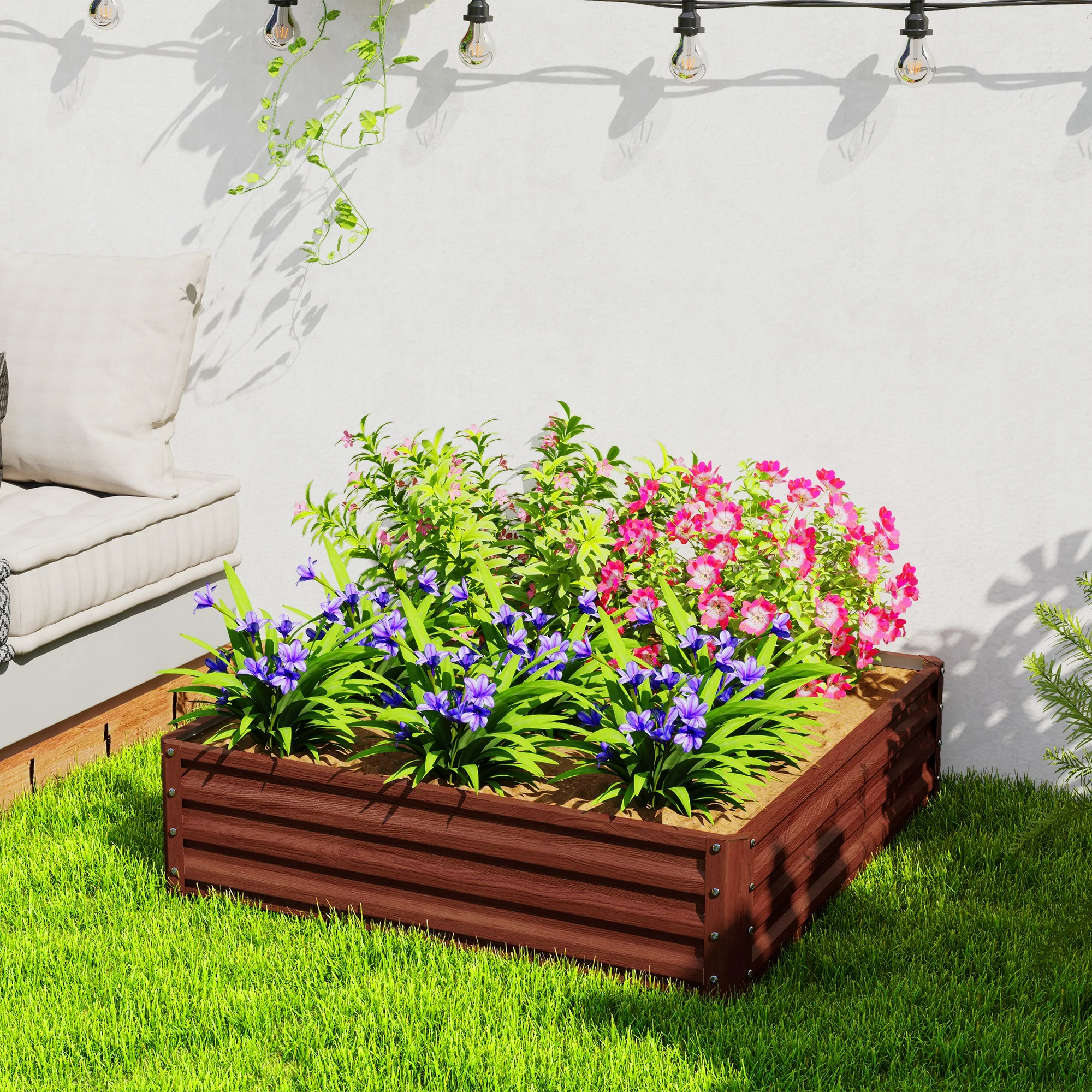 Galvanized Raised Garden Bed, 4' x 4' x 1' Metal Planter Box, for Growing Vegetables, Flowers, Herbs, Succulents, Natural Wood - Image 4