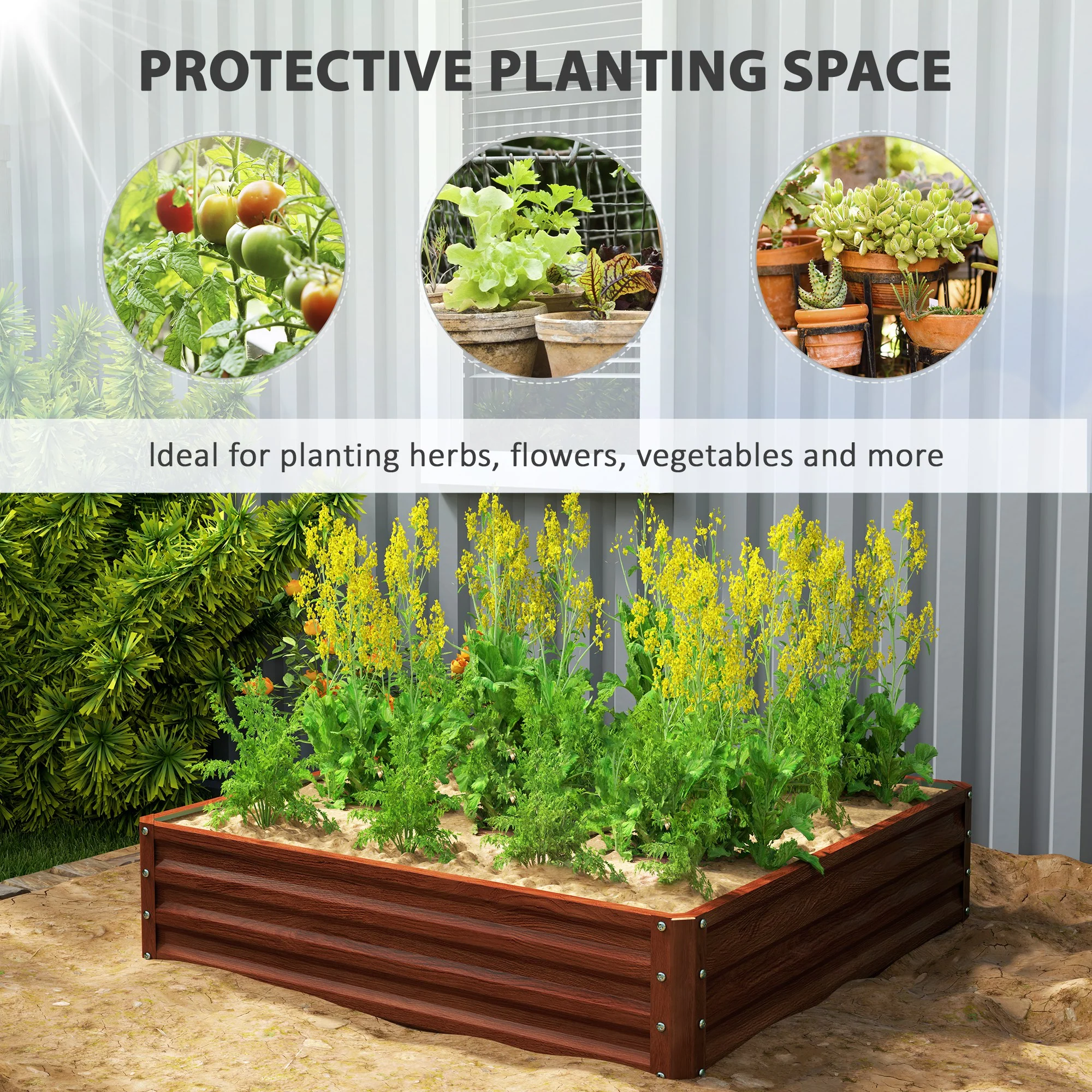 Galvanized Raised Garden Bed, 4' x 4' x 1' Metal Planter Box, for Growing Vegetables, Flowers, Herbs, Succulents, Natural Wood - Image 6